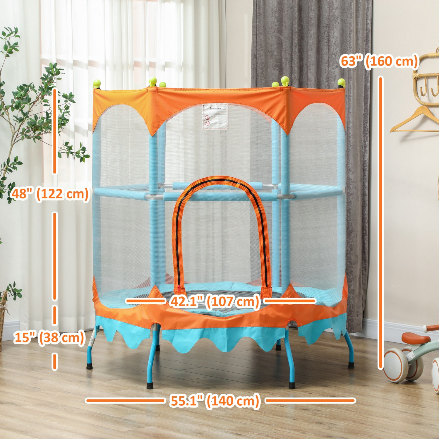 Qaba Trampoline for Kids, 4.6FT Toddler Trampoline Indoor Outdoor Mini Recreational Trampoline with Handlebar, Safety Enclosure Net, Birthday Gifts