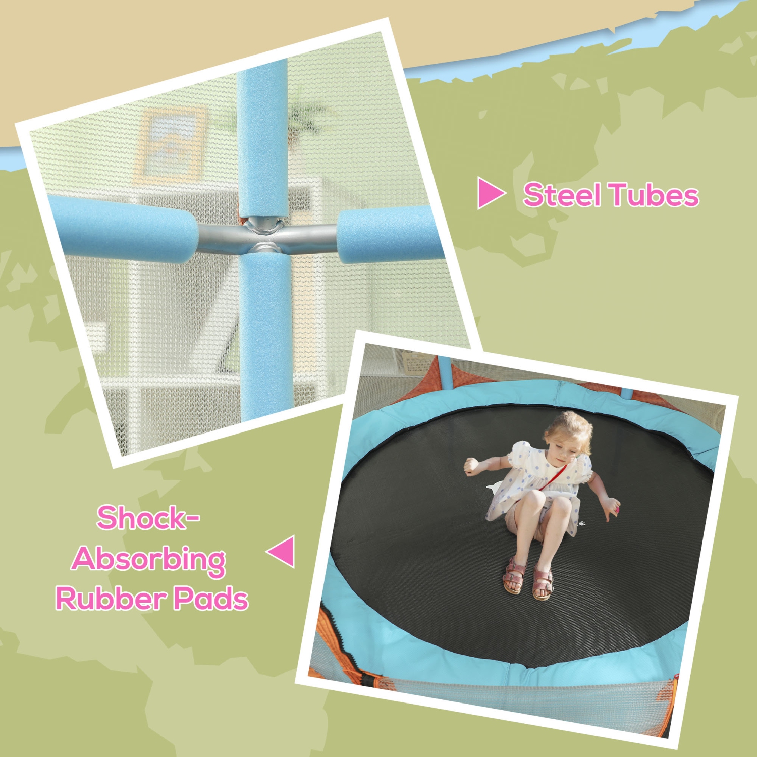 Qaba Trampoline for Kids, 4.6FT Toddler Trampoline Indoor Outdoor Mini Recreational Trampoline with Handlebar, Safety Enclosure Net, Birthday Gifts