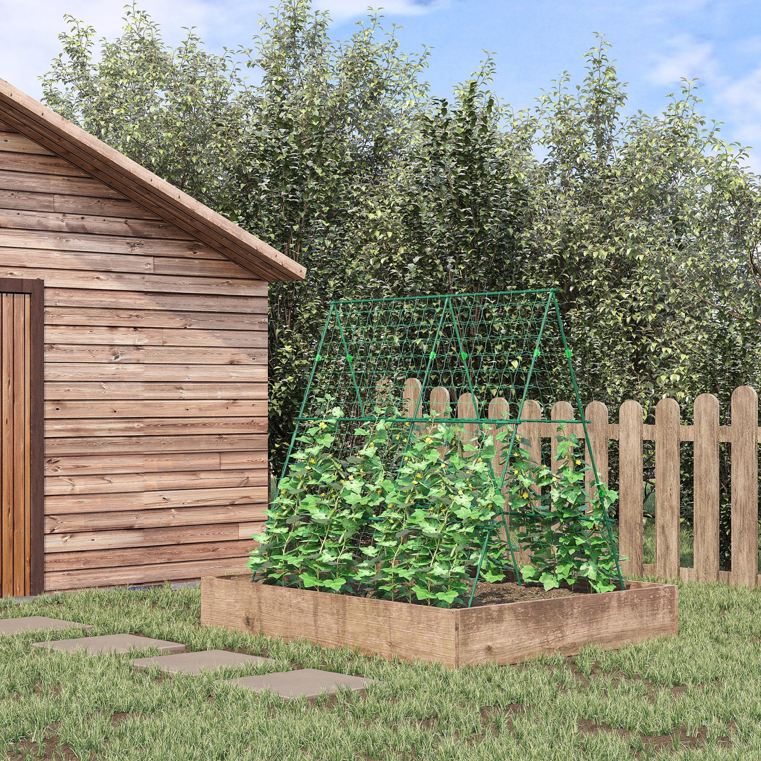 Treillis en métal Outsunny de 71 x 71&nbsp;po avec moustiquaire pour plantes grimpantes, légumes, treillis En forme de tomate et de tomate pour