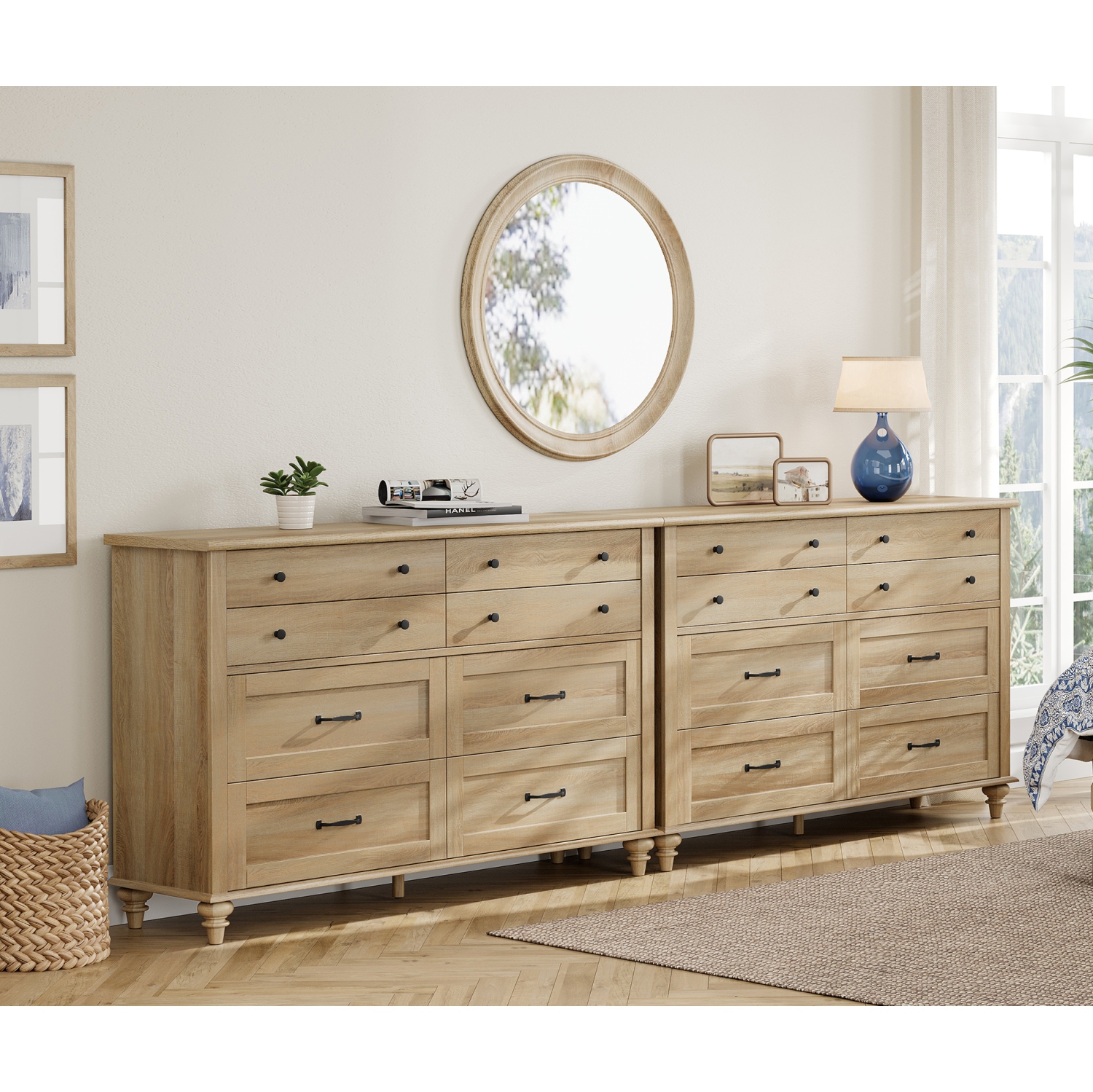 Commode 2-en-1 pour bébé WAMPAT avec 16 tiroirs pour chambre d'enfant, commode double en bois Farmhouse Kids pour chambre à coucher, chambre