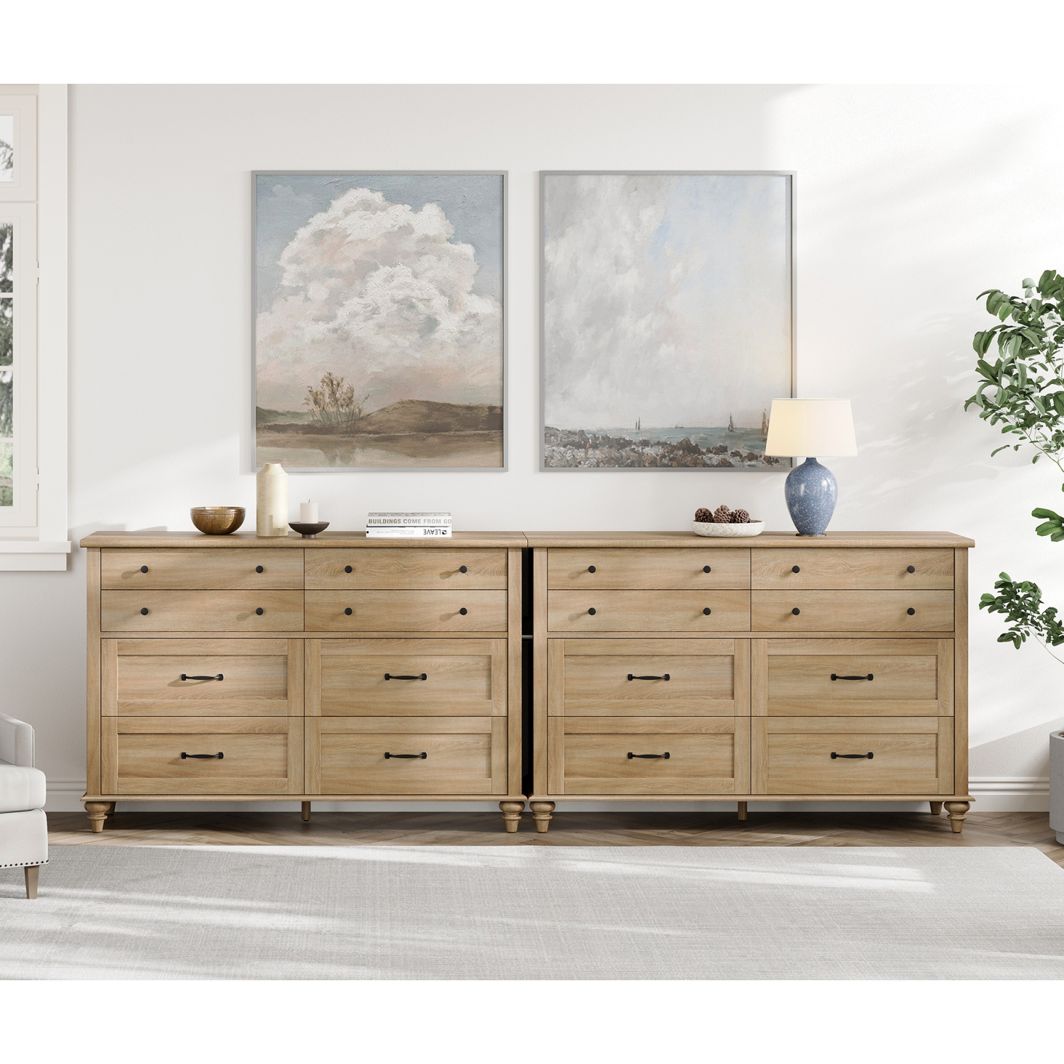 Commode 2-en-1 pour bébé WAMPAT avec 16 tiroirs pour chambre d'enfant, commode double en bois Farmhouse Kids pour chambre à coucher, chambre