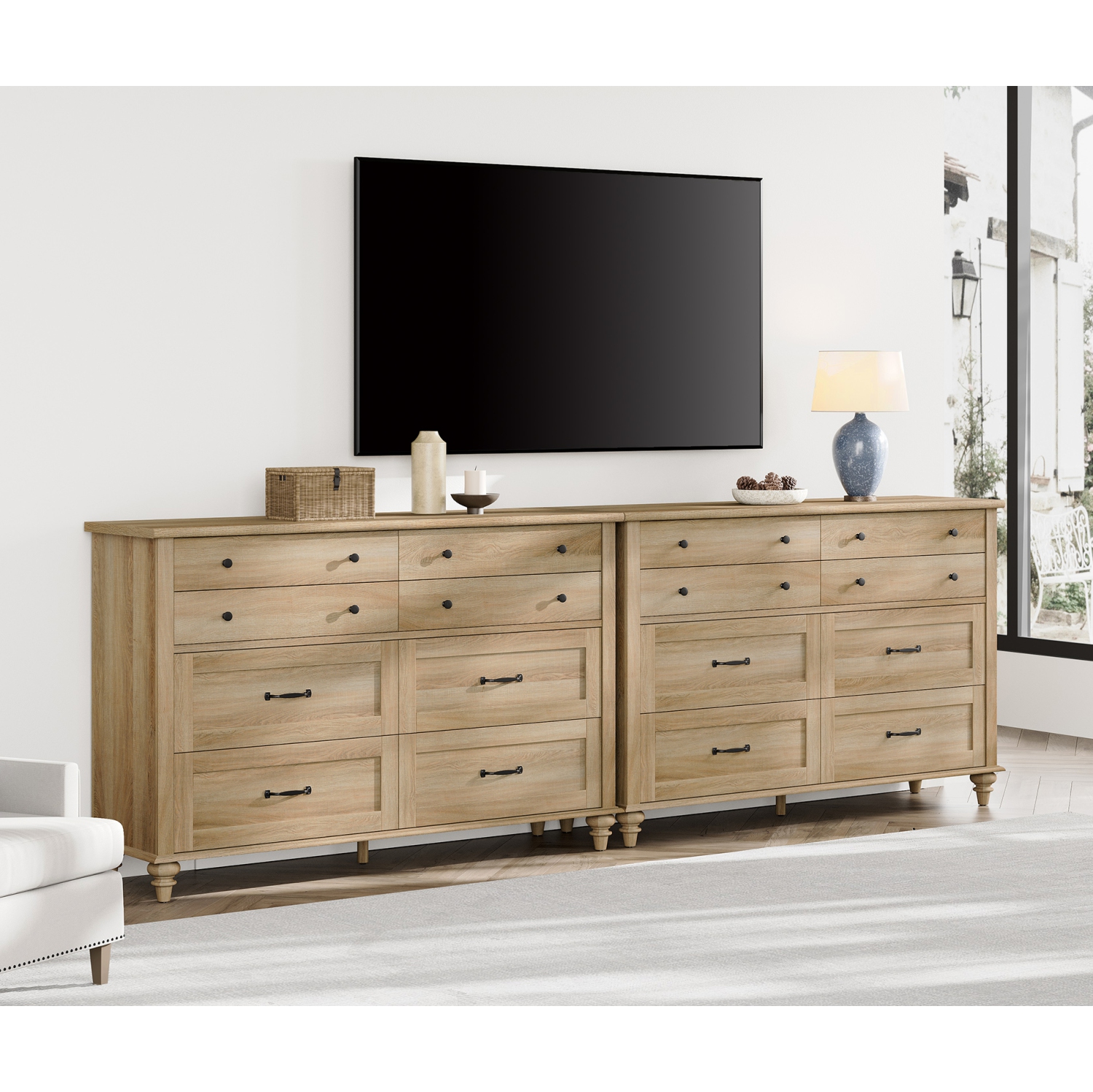 Commode 2-en-1 pour bébé WAMPAT avec 16 tiroirs pour chambre d'enfant, commode double en bois Farmhouse Kids pour chambre à coucher, chambre