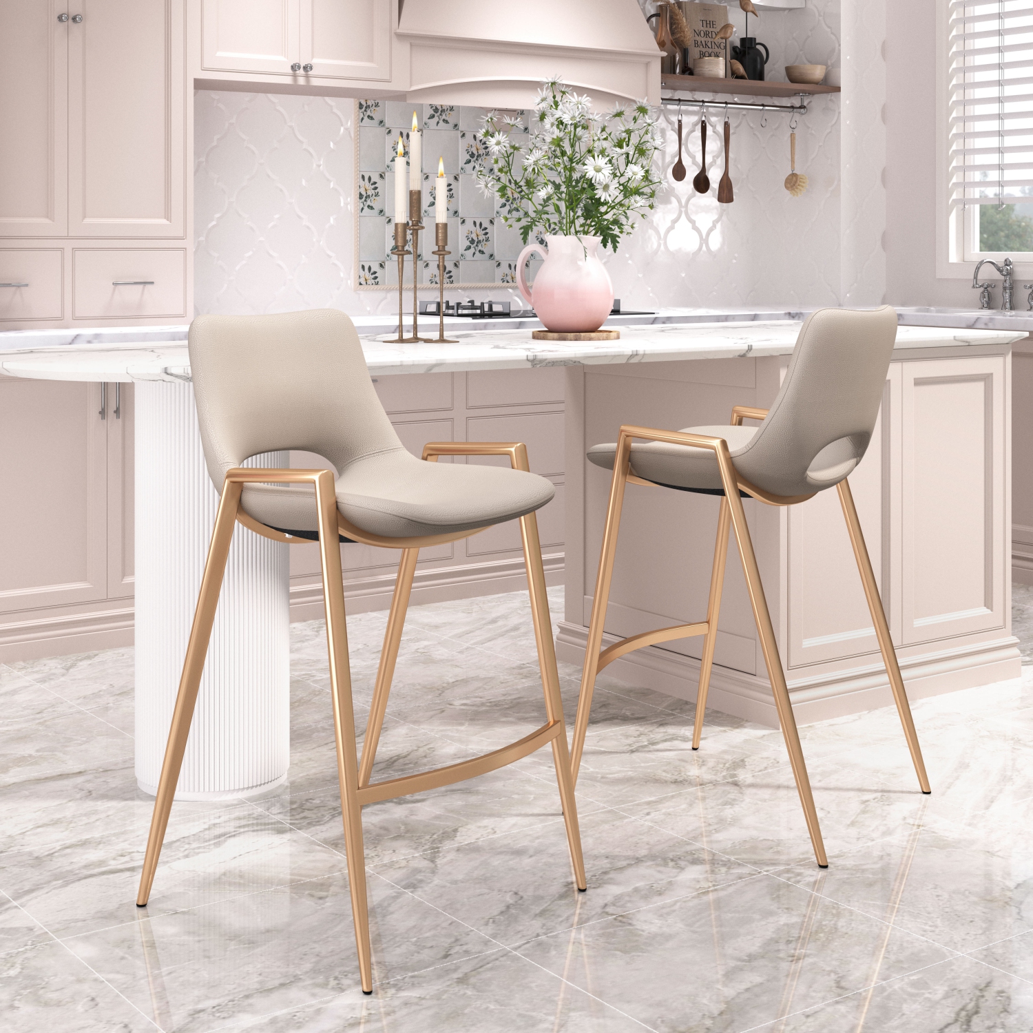 Desi Counter Stool Beige & Gold