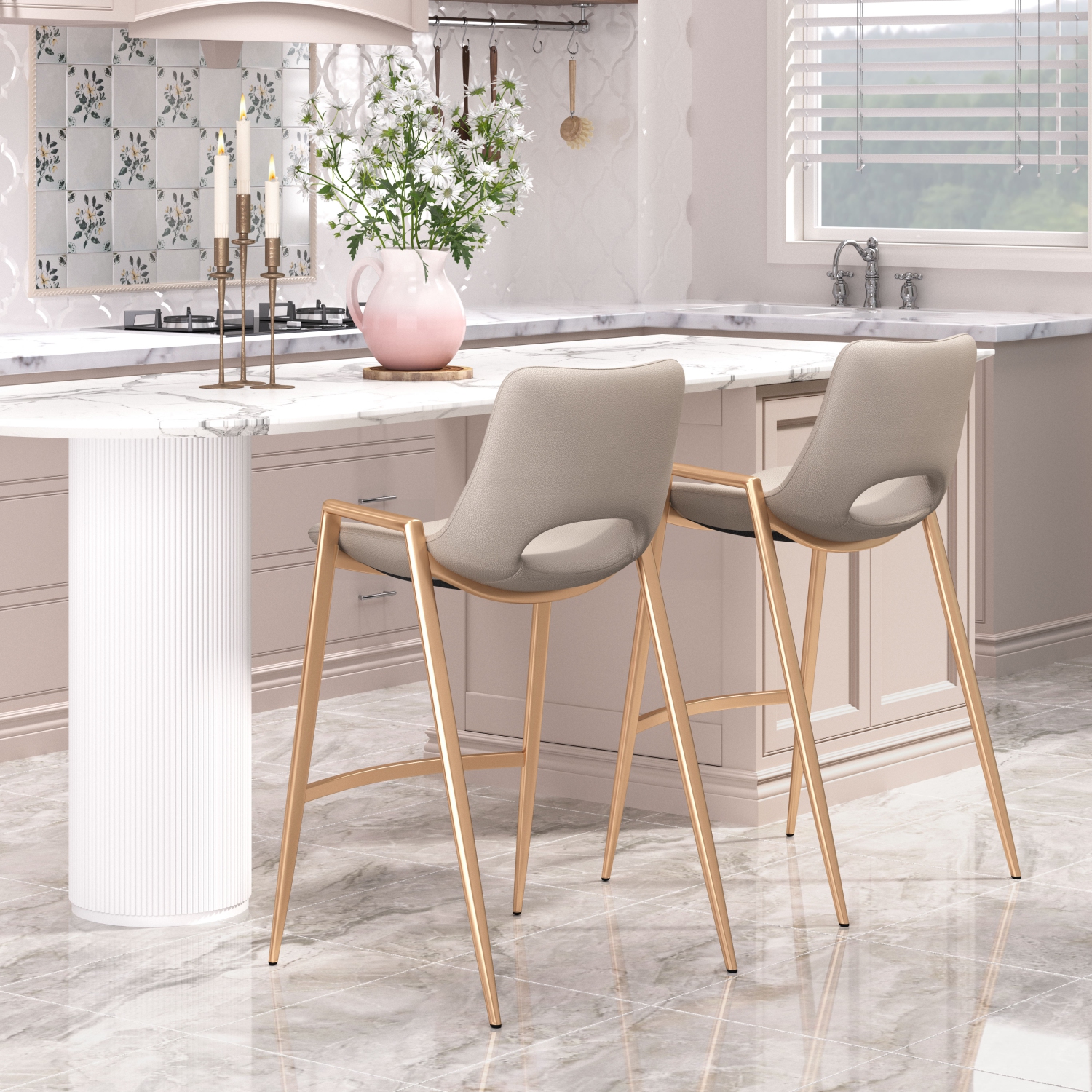 Desi Counter Stool Beige & Gold