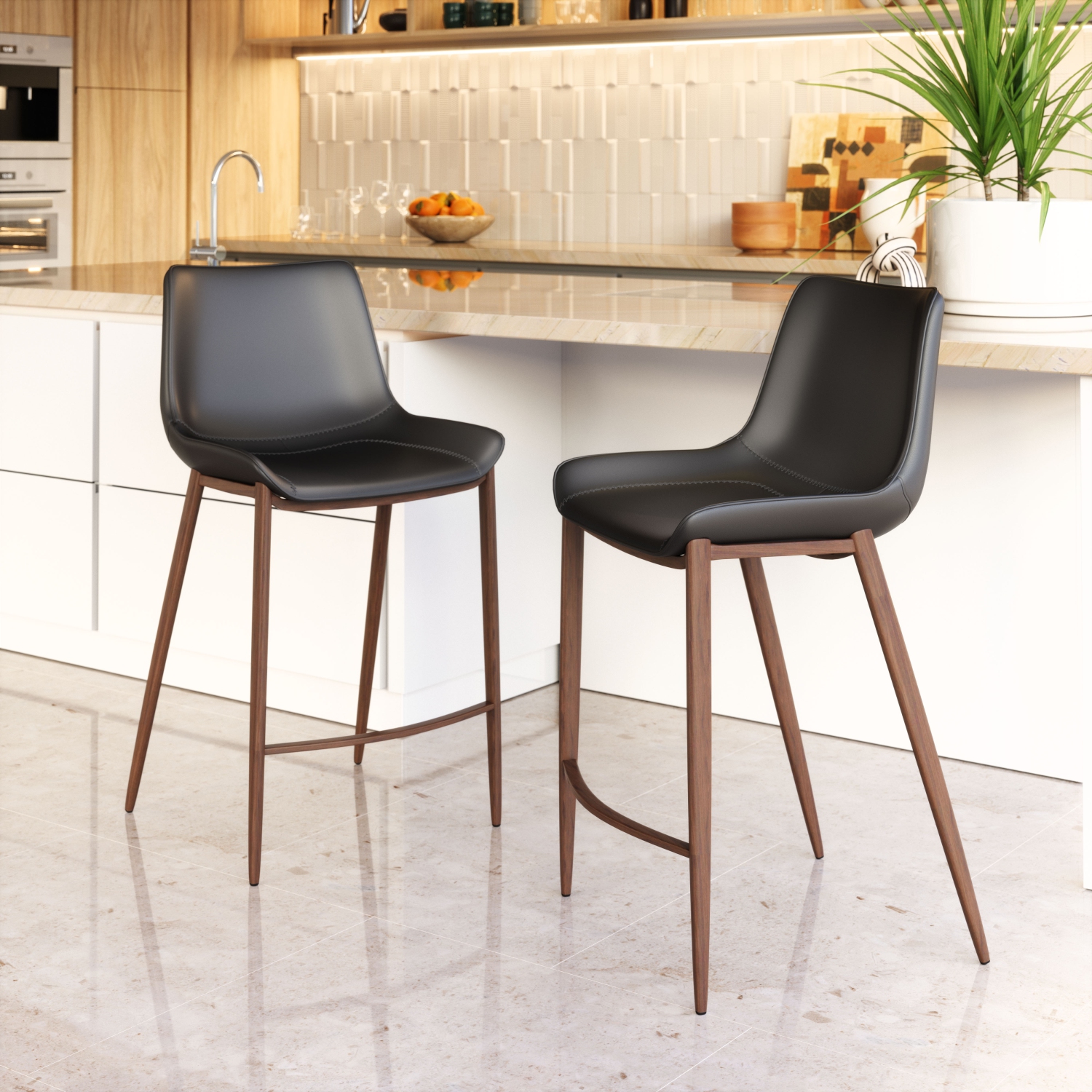 Tabouret de comptoir Magnus noir et noyer