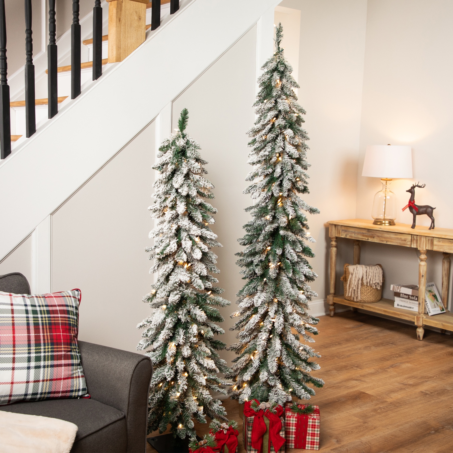 Pre-Lit Pencil Flocked Alpine Artificial Christmas Tree - 5' - Clear Lights