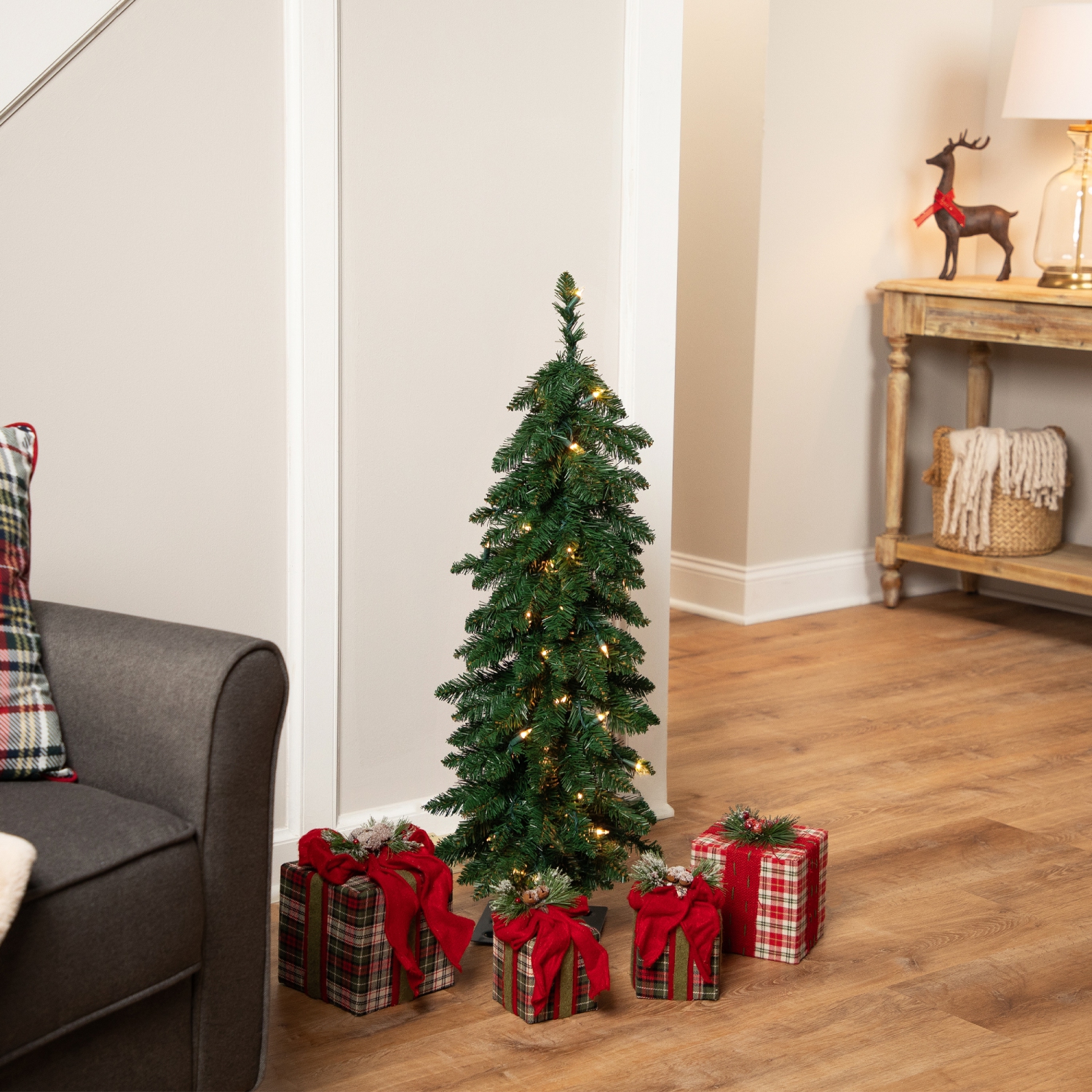 Pre-Lit Pencil Alpine Artificial Christmas Tree - 3' - Clear Lights