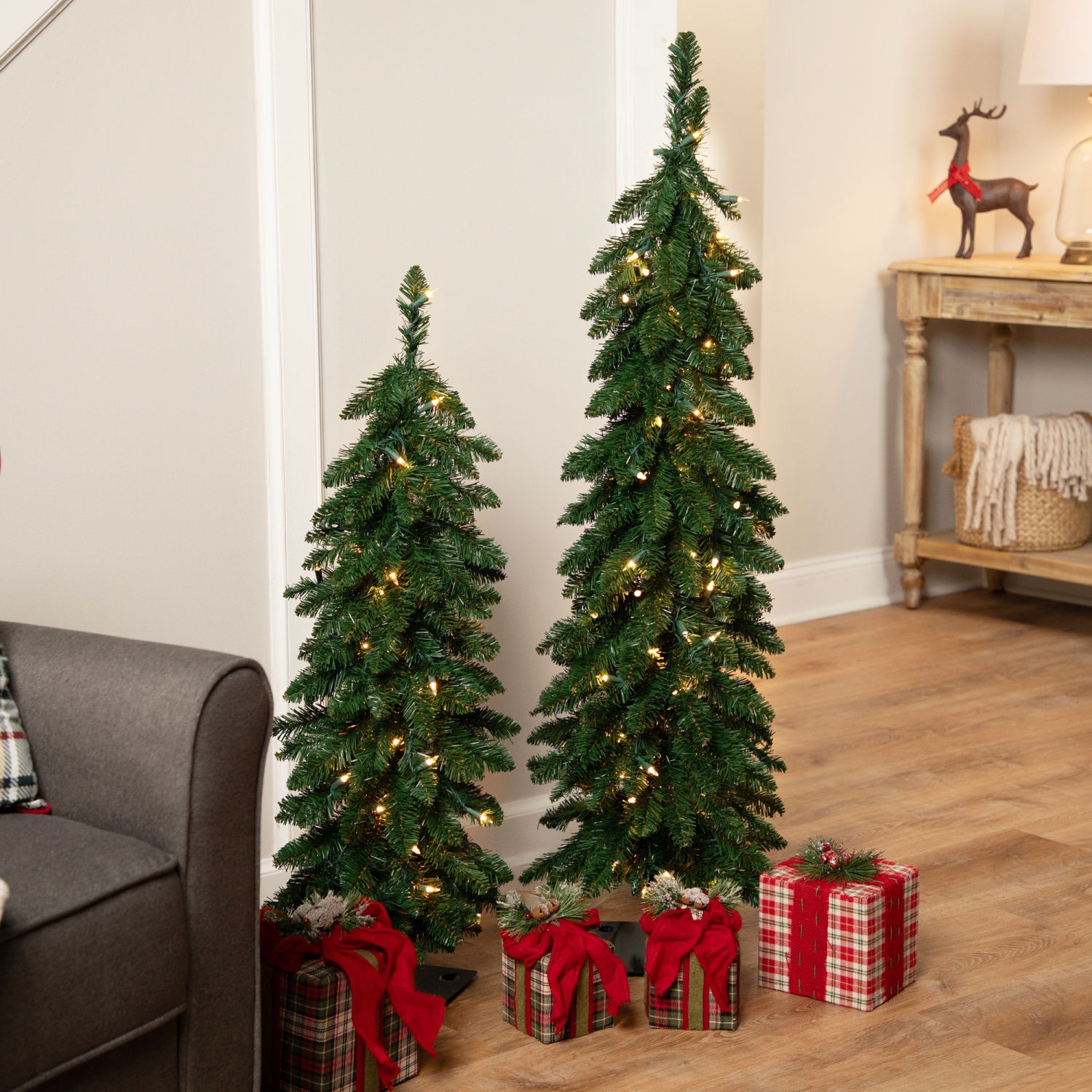 Pre-Lit Pencil Alpine Artificial Christmas Tree - 3' - Clear Lights