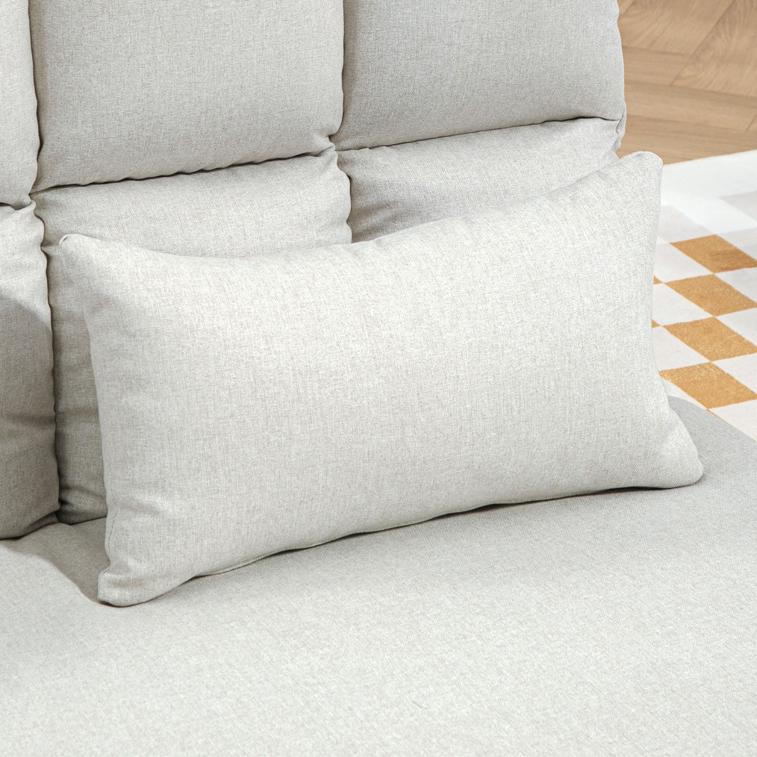 HOMCOM 51" Folding Floor Sofa, Foldable 2-Seater Lazy Sofa Sleeper Bed, Adjustable Linen Floor Couch with 9-position Backrest, 2 Pillows and Wide