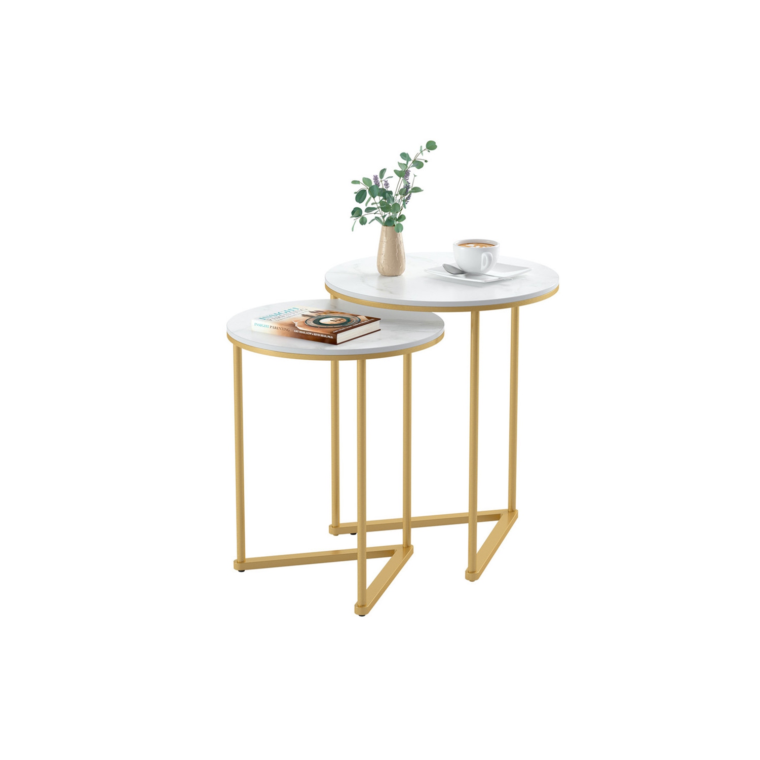 Circular Nesting Table:Set of 2 Chic Nesting Accent End Table Glossy High Nesting Sofa Side Table for Living Room Office Display