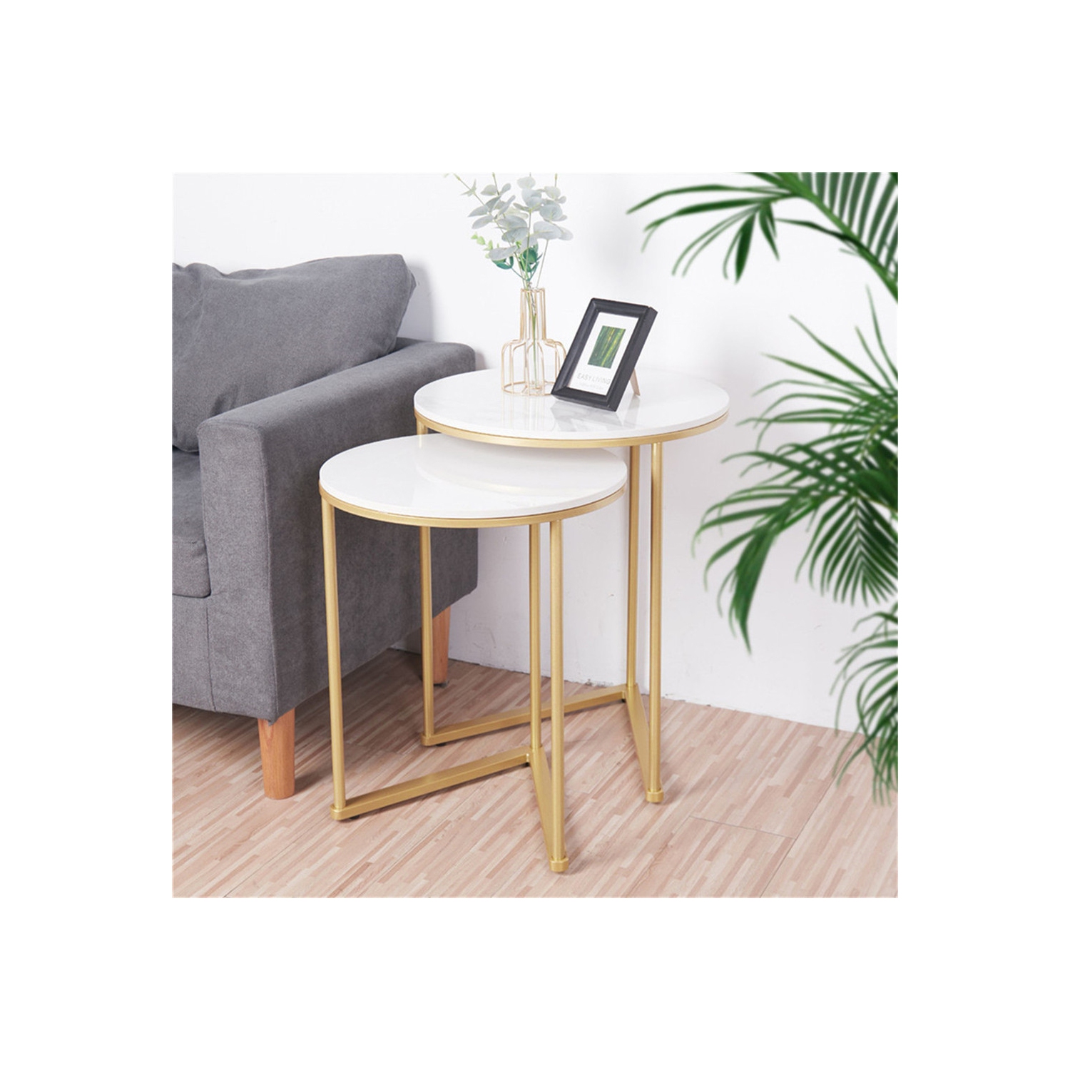 Circular Nesting Table:Set of 2 Chic Nesting Accent End Table Glossy High Nesting Sofa Side Table for Living Room Office Display