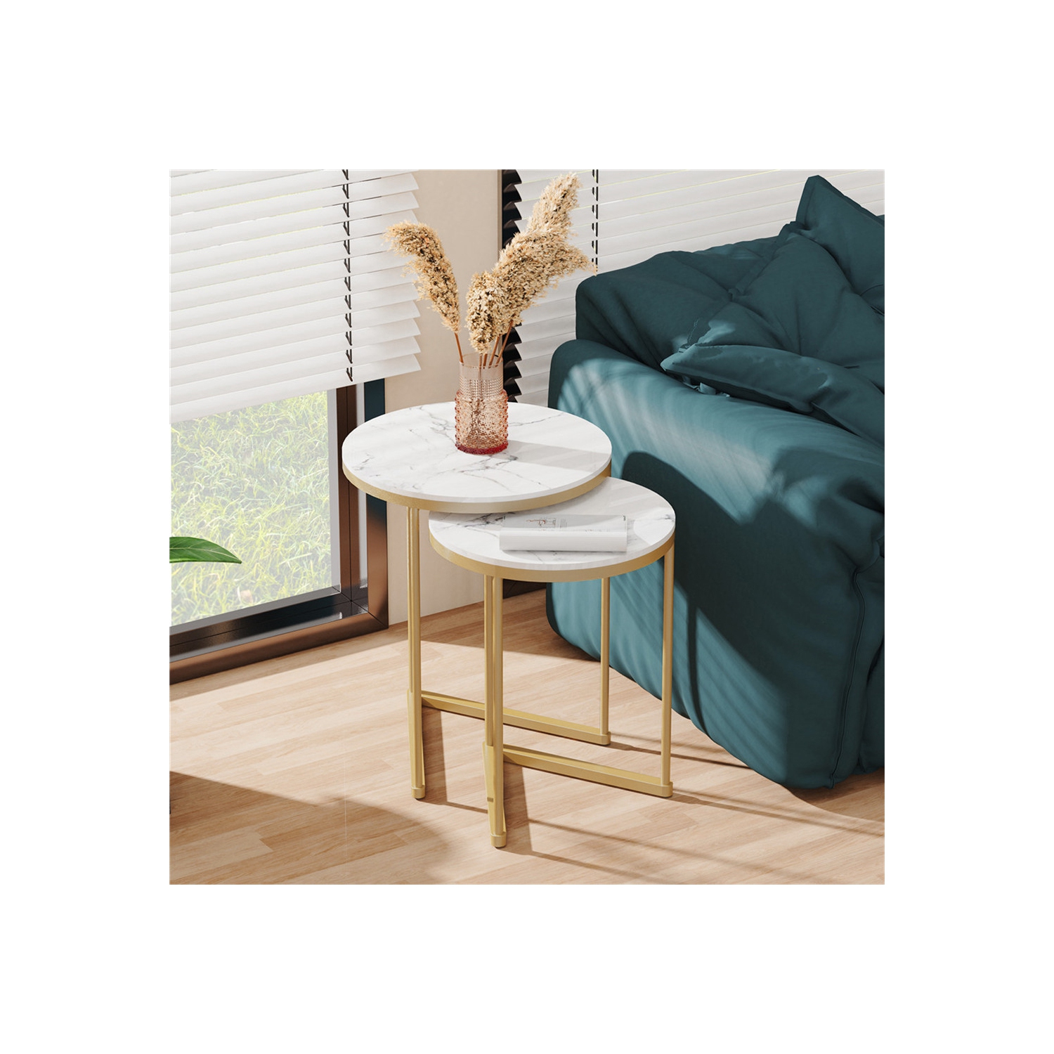 Circular Nesting Table:Set of 2 Chic Nesting Accent End Table Glossy High Nesting Sofa Side Table for Living Room Office Display