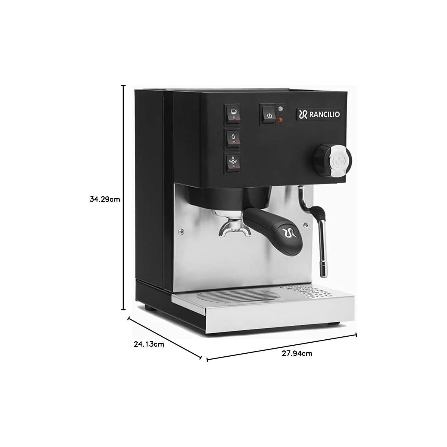 Machine à espresso Rancilio Silvia avec cadre en fer et panneaux latéraux en acier inoxydable, 11,4 x 13,4 po