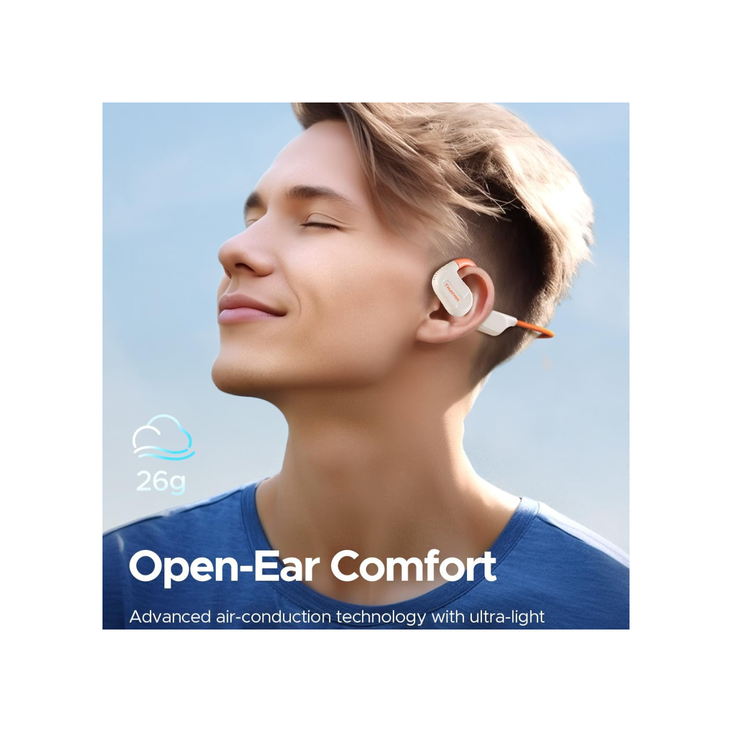 truefree F2 Open-Ear Headphones, Air Conduction Bluetooth 5.3 Wireless Headset for Sports, Four Microphones Clear Calls, 15 Hours of Playtime, 16.2mm