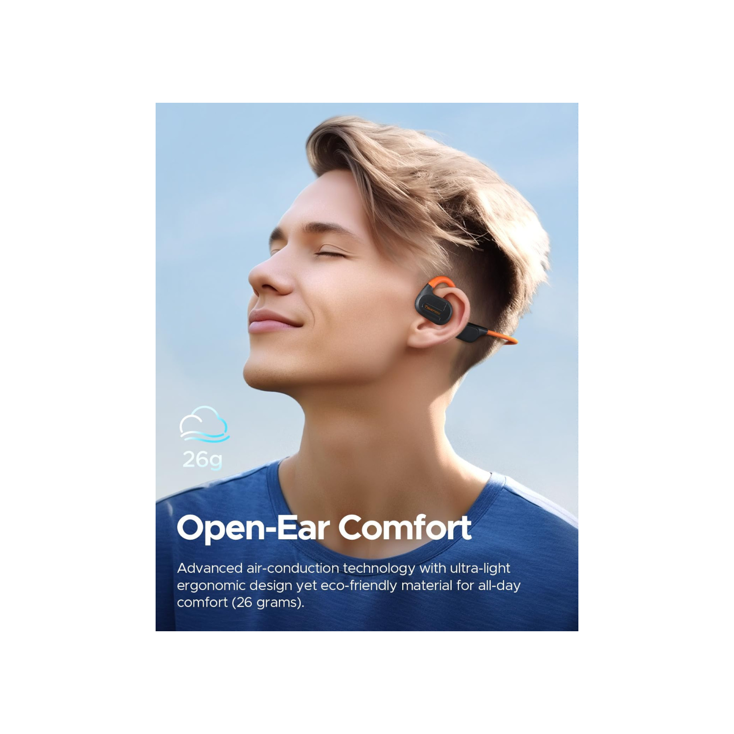 truefree F2 Open-Ear Headphones, Air Conduction Bluetooth 5.3 Wireless Headset for Sports, Four Microphones Clear Calls, 15 Hours of Playtime, 16.2mm