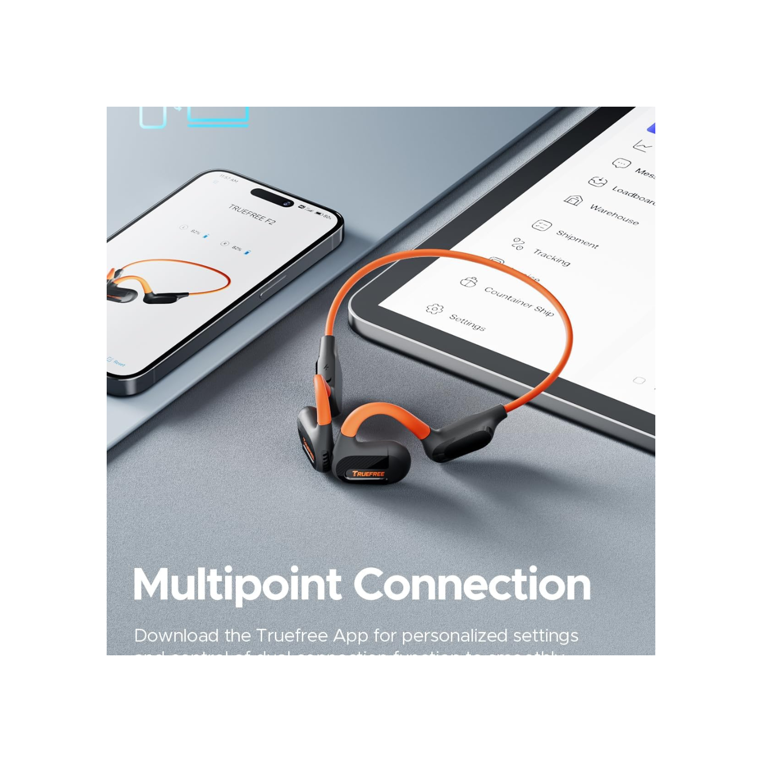 truefree F2 Open-Ear Headphones, Air Conduction Bluetooth 5.3 Wireless Headset for Sports, Four Microphones Clear Calls, 15 Hours of Playtime, 16.2mm