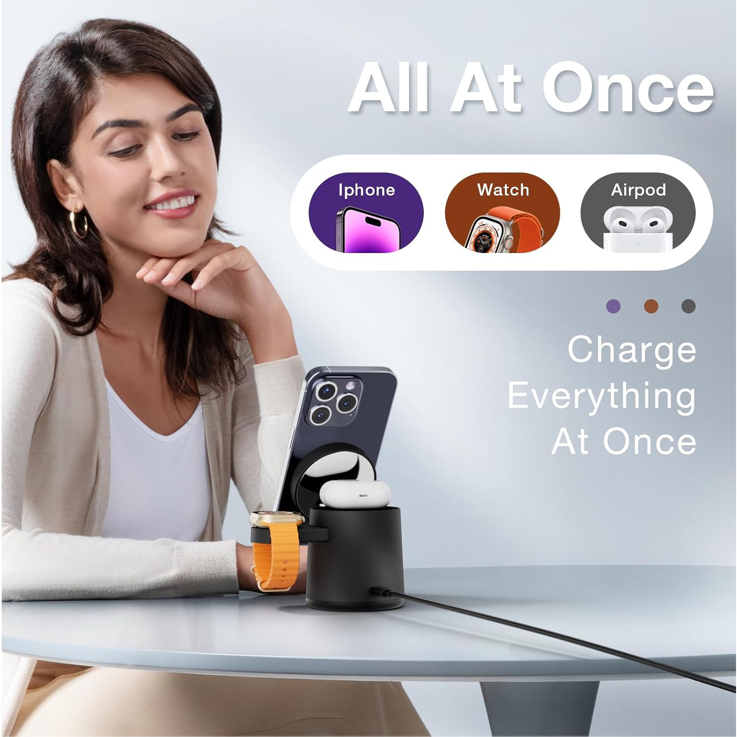 2025 Upgrade 3 in 1 Charging Station for Apple MagSafe Charger, Adjustable Portable Wireless Charging Stand, Fast Wireless Charger Dock