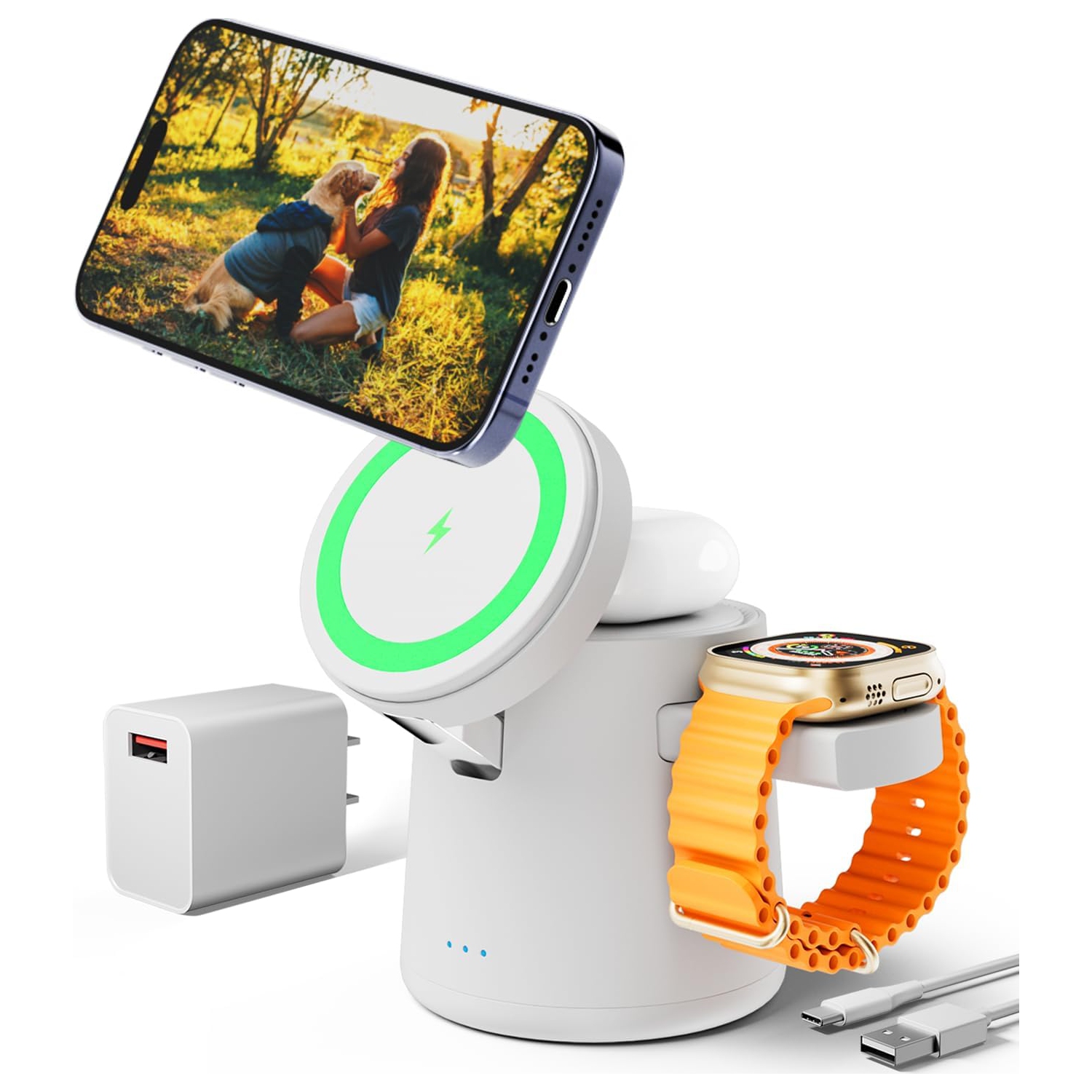 2025 Upgrade 3 in 1 Charging Station for Apple MagSafe Charger, Adjustable Portable Wireless Charging Stand, Fast Wireless Charger Dock