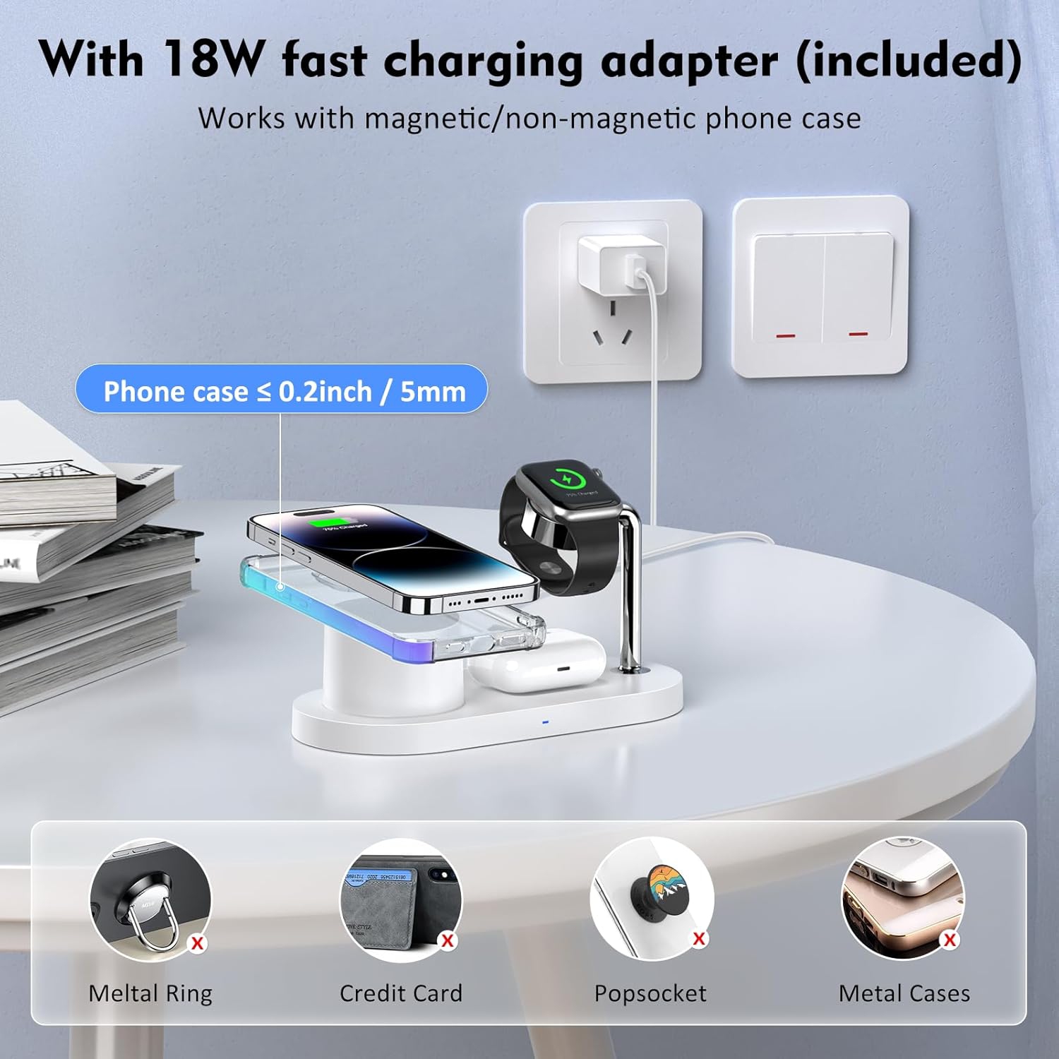 Magnetic Wireless Charger for iPhone: 3 in 1 Charging Station for Multiple Device Apple - 18W Fast Mag-Safe Charger Dock Stand