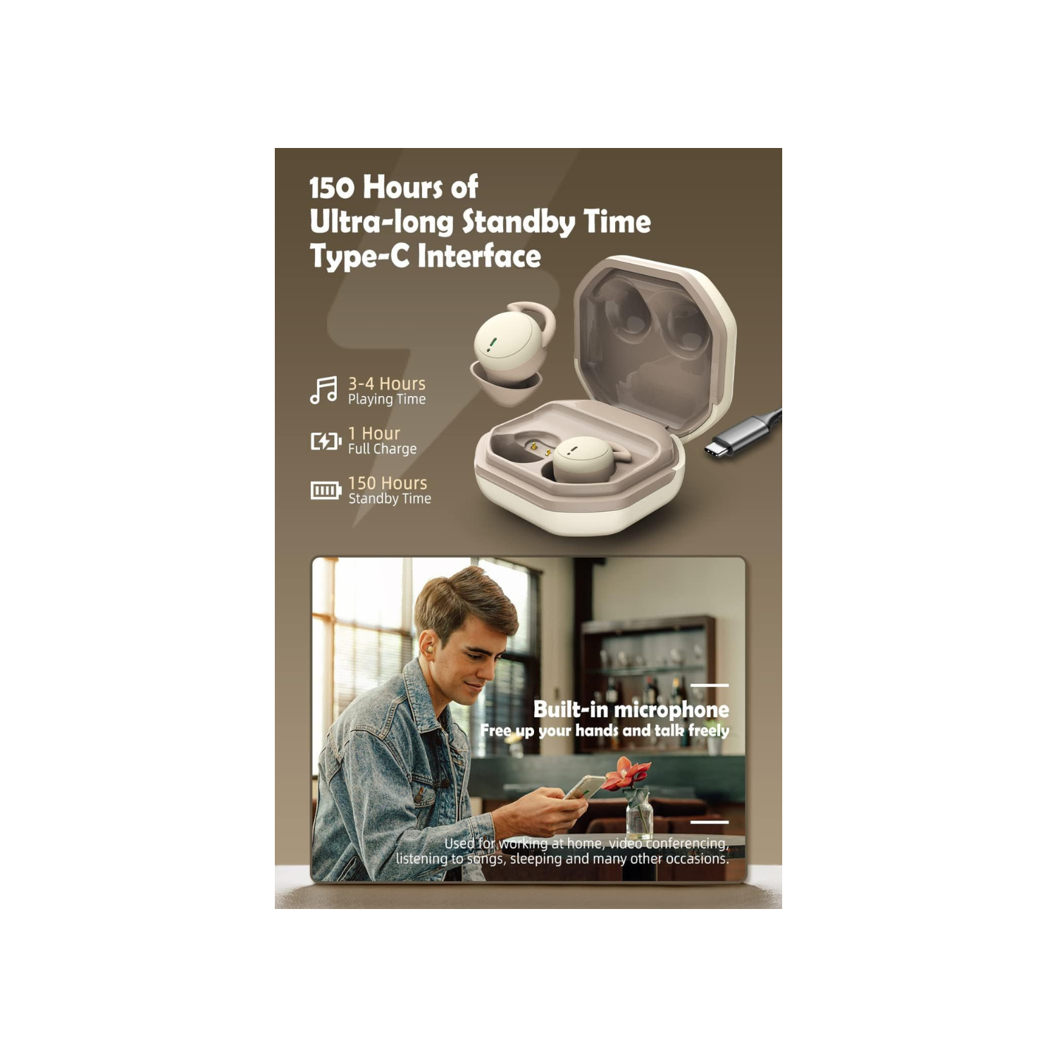 Bluetooth Earbuds Invisible Small Mini Wireless Bluetooth Earbud for Music, Home, Work