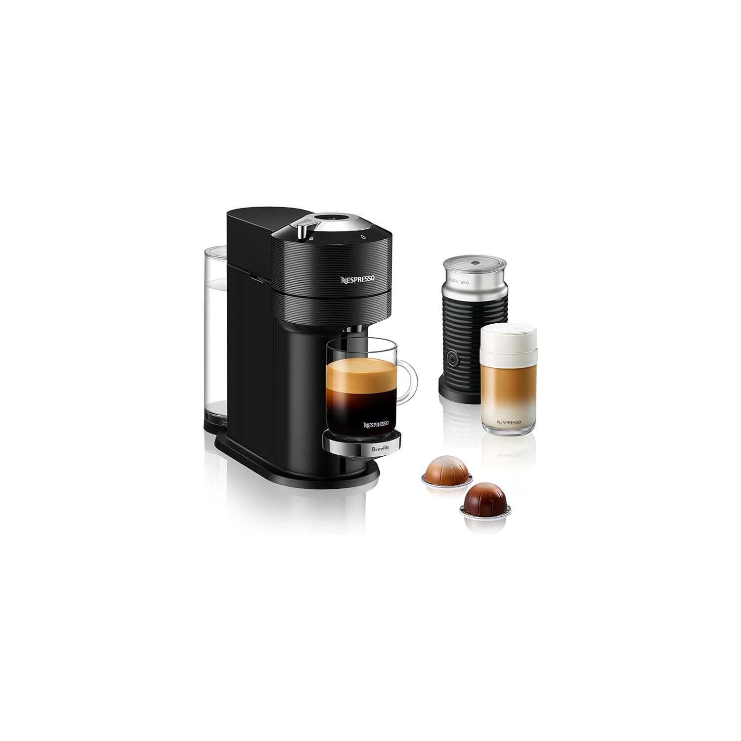 Machine à café/espresso Nespresso Vertuo Next Premium par Breville avec moussoir à lait Aeroccino - Noir classique