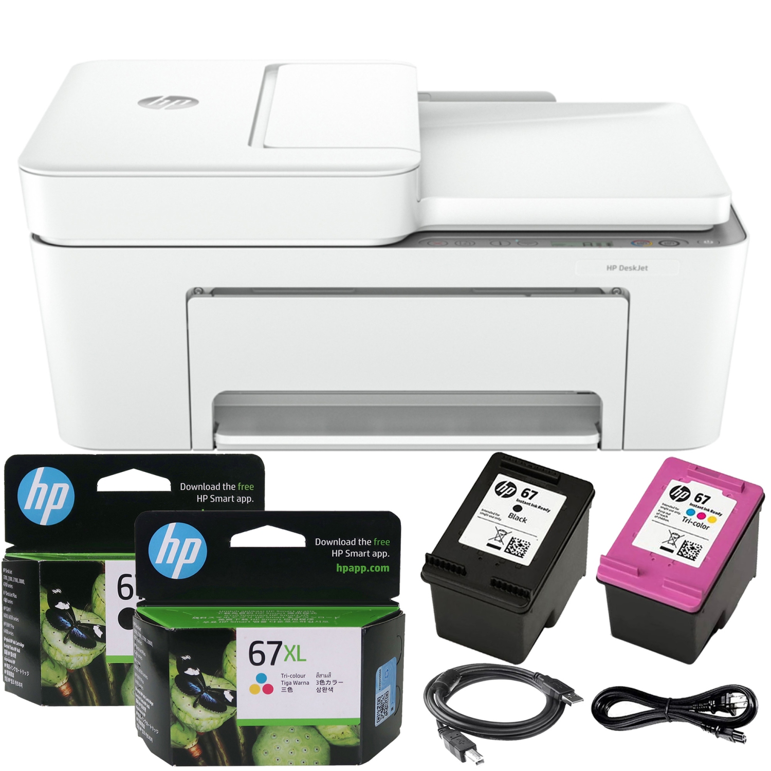 HP DeskJet 4258e Printer + HP 67XL Black and Tri-Color Ink Cartridge Bundle