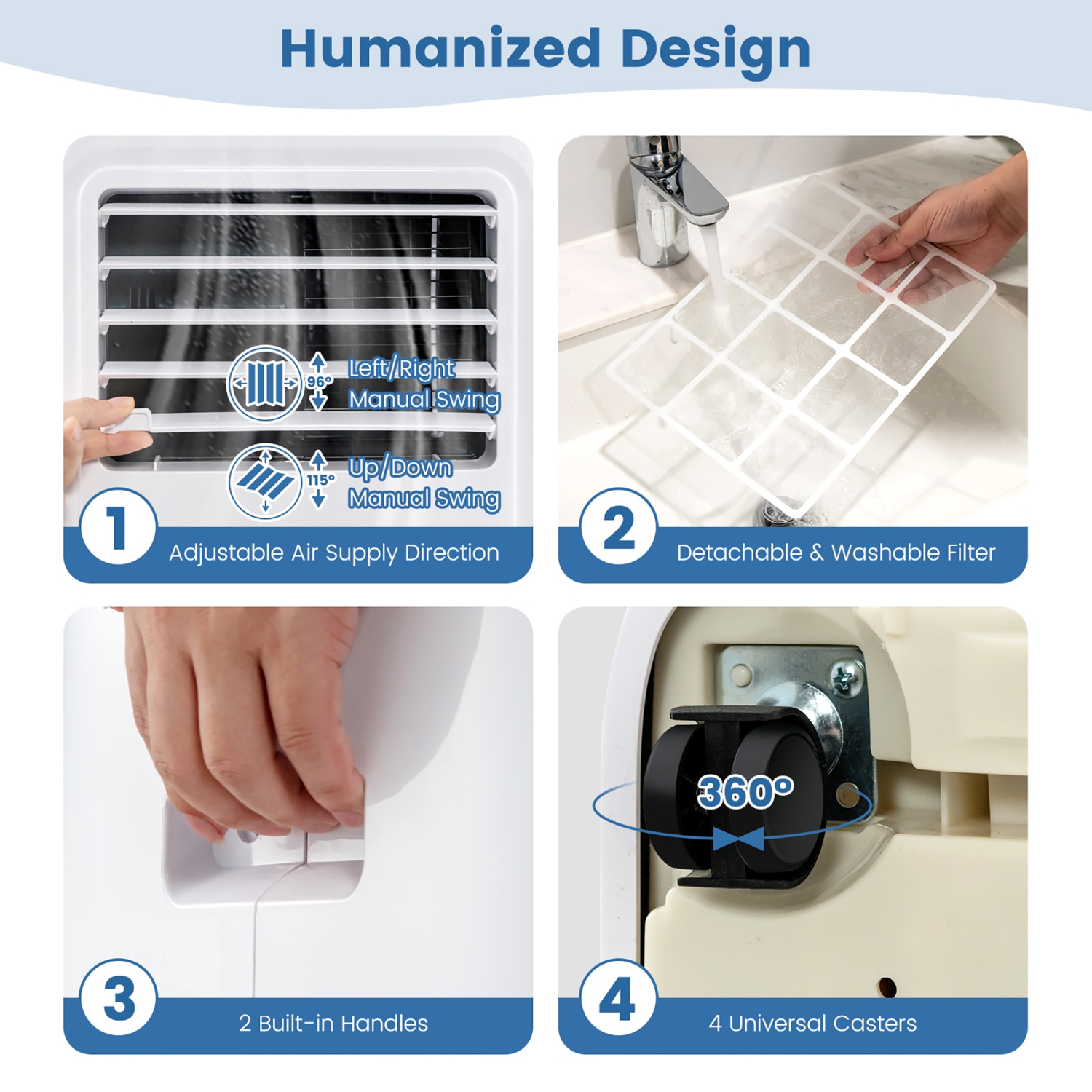 Climatiseurs portatifs, unité d'air, ventilateur et déshumidificateur 9000 BTU de Costway avec minuterie de 24 h, 2 vitesses de ventilation,