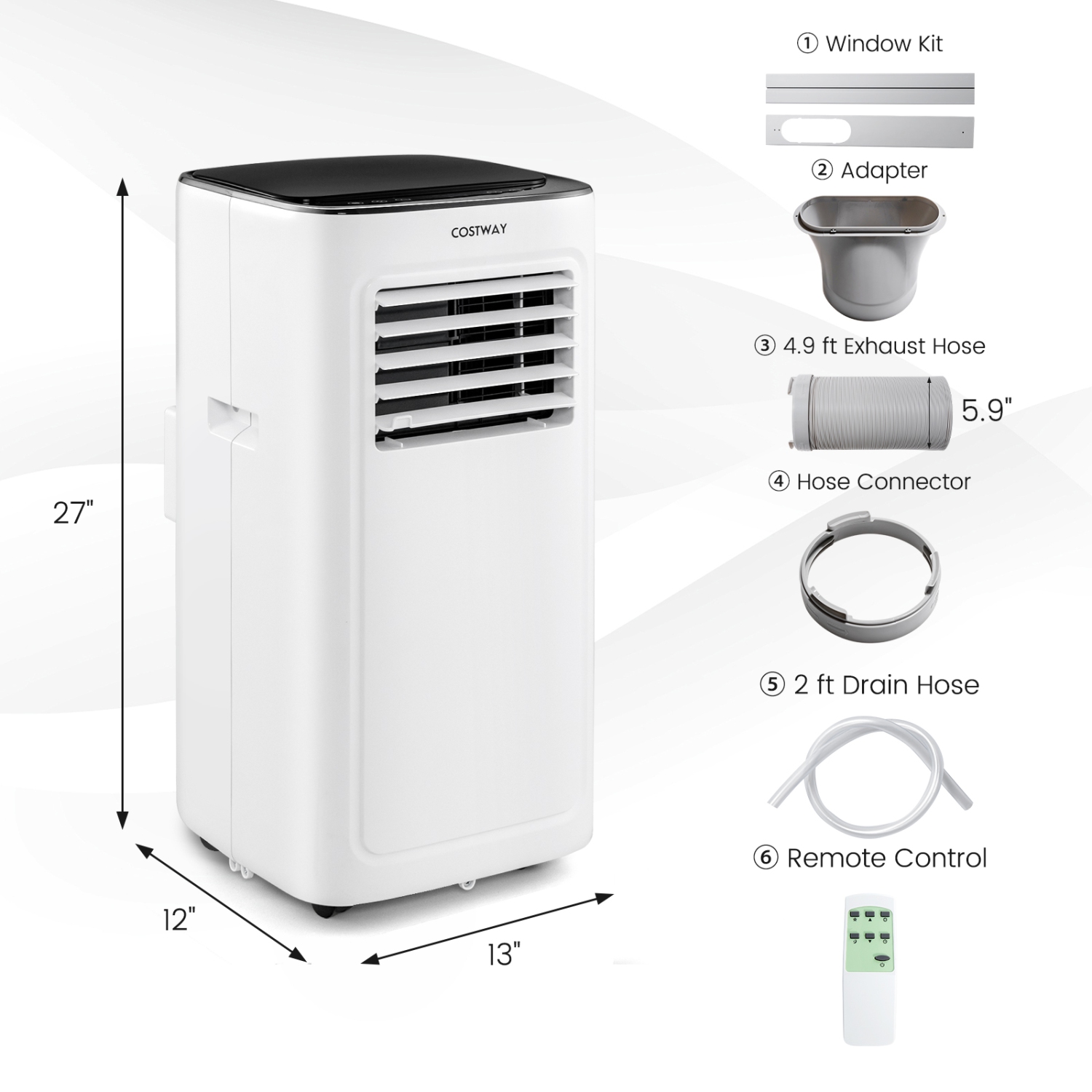 Climatiseurs portatifs, unité d'air, ventilateur et déshumidificateur 9000 BTU de Costway avec minuterie de 24 h, 2 vitesses de ventilation,