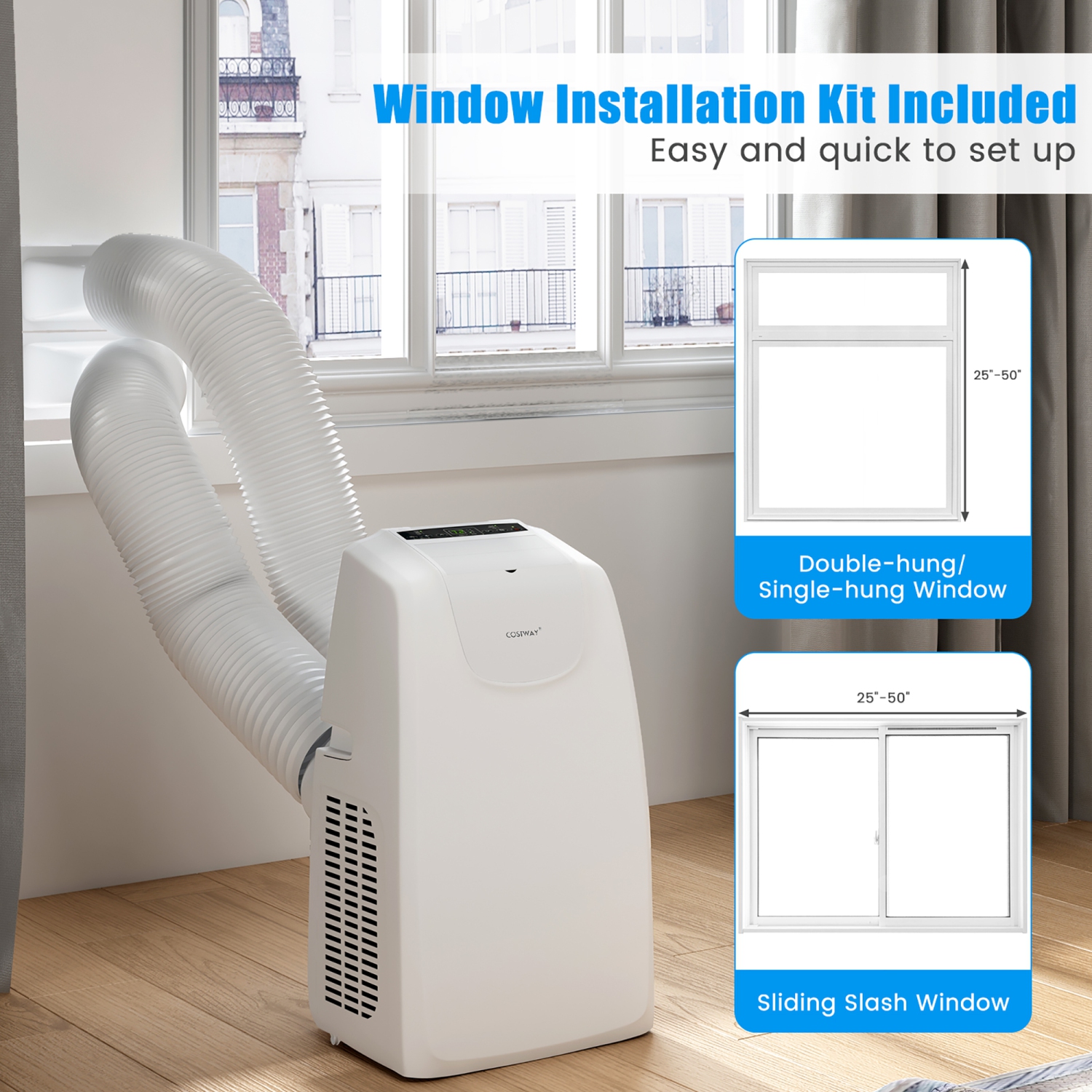 Costway 12,000 BTU Portable Air Conditioner, with Dual Hose, Remote Control, Powerful AC Unit Rooms up to 400 Sq.Ft. with Dehumidifier, Fan, Sleep