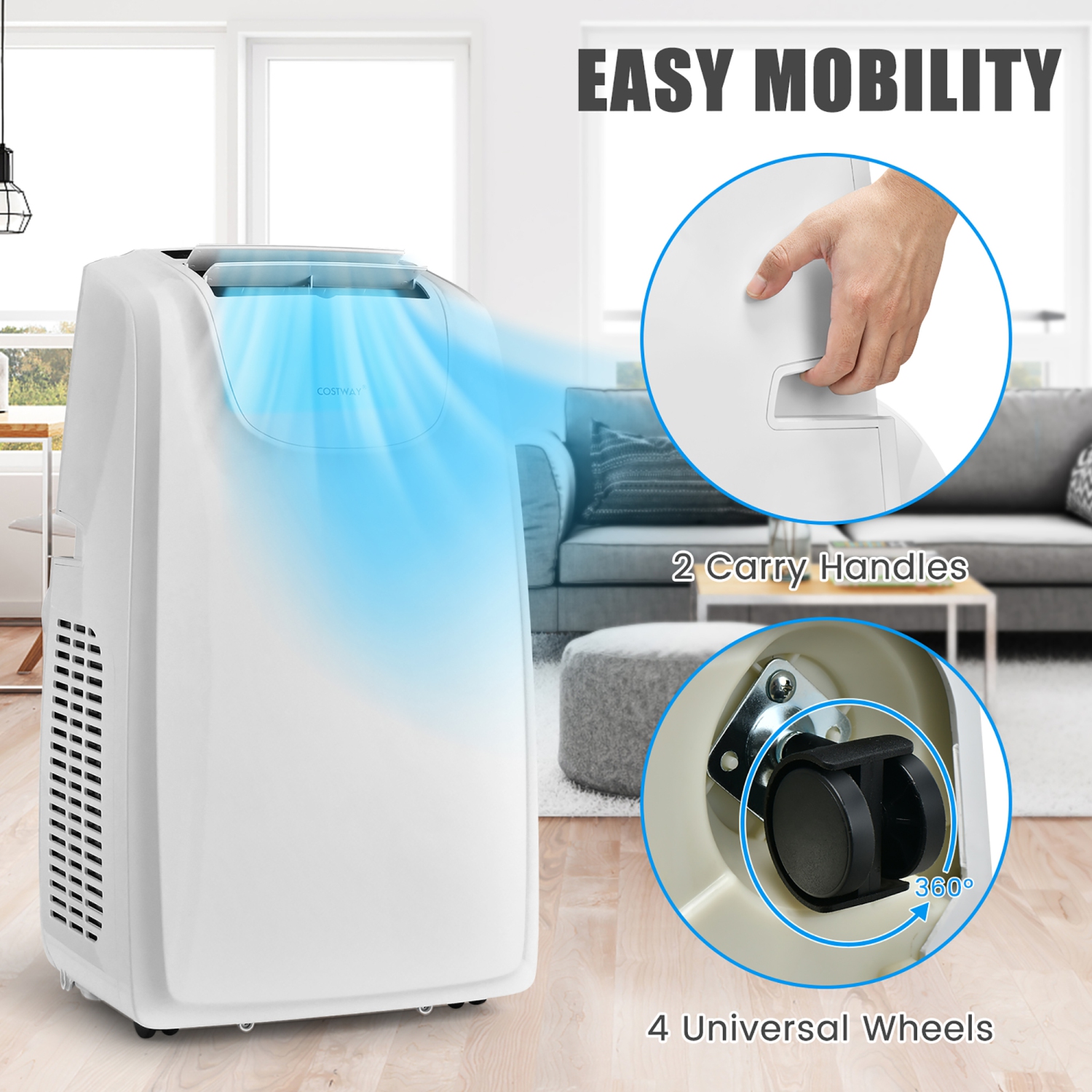 Costway 12,000 BTU Portable Air Conditioner, with Dual Hose, Remote Control, Powerful AC Unit Rooms up to 400 Sq.Ft. with Dehumidifier, Fan, Sleep