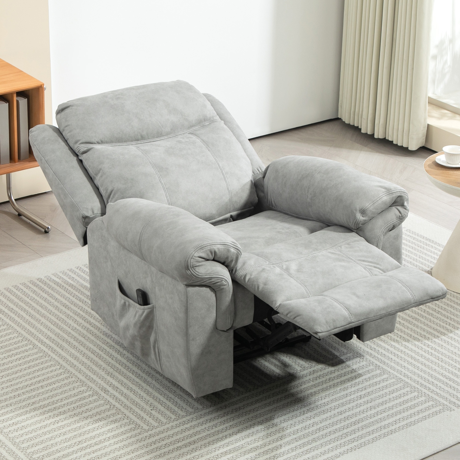 Fauteuil de massage inclinable à 8 points de HOMCOM, fauteuil inclinable manuel en microfibre pour salon avec pochettes latérales, repose-pieds,