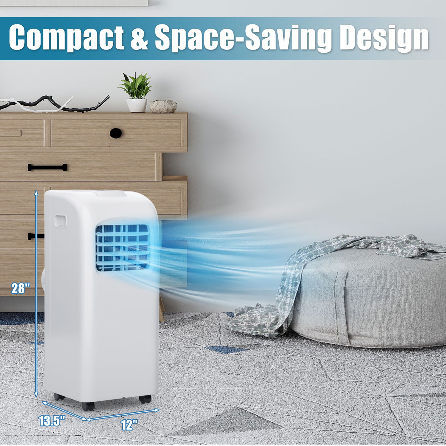 Costway 8,000 BTU Portable Air Conditioner with Remote Control, Energy Efficient, Cooling, Dehumidifying, Fanning, Sleeping Mode, Time Settings,