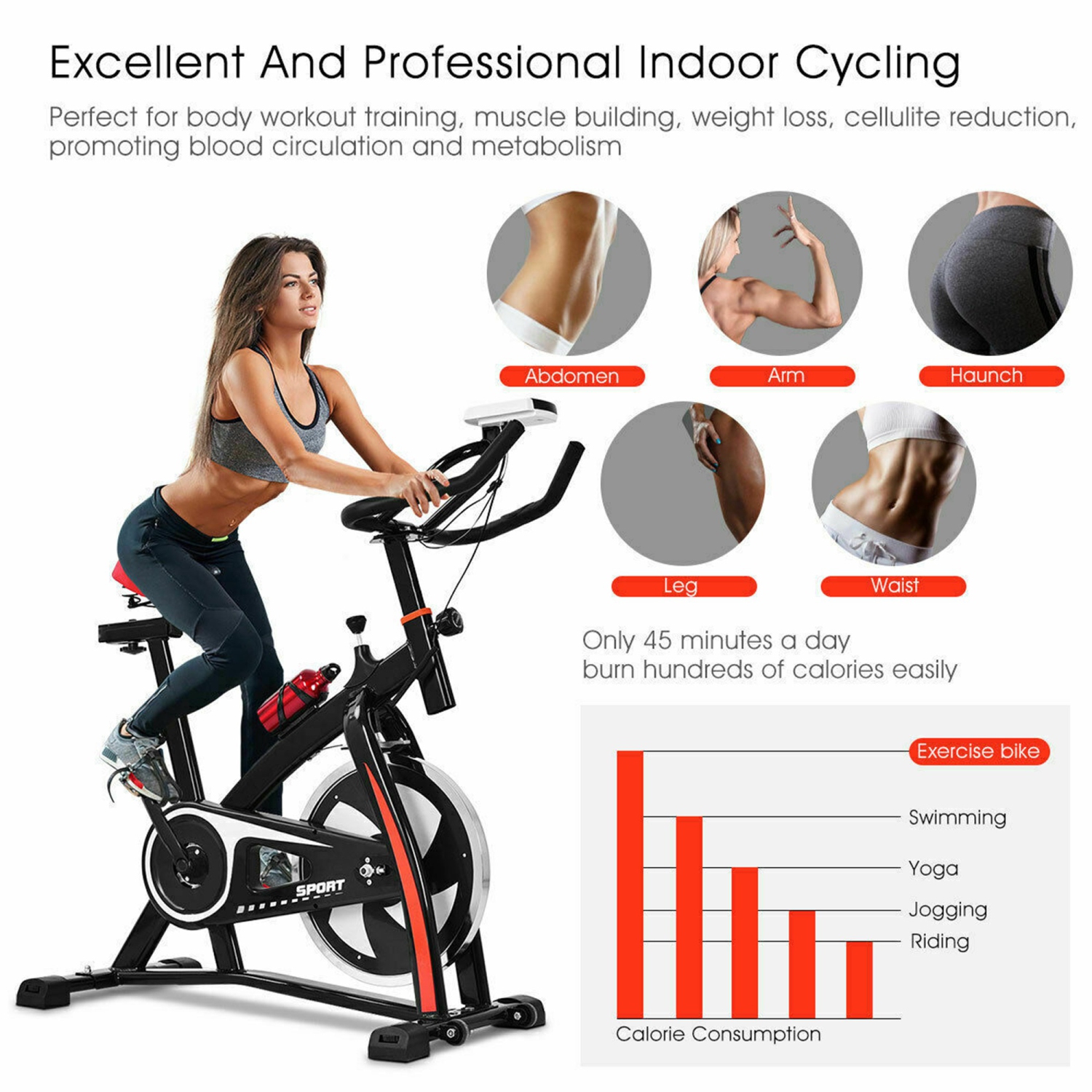 Costway Exercise Bike, Indoor Cycling Bike with LCD Monitor & Heart Sensor, Comfortable Seat Cushion, and Multi-grips Handlebar for Home Training &