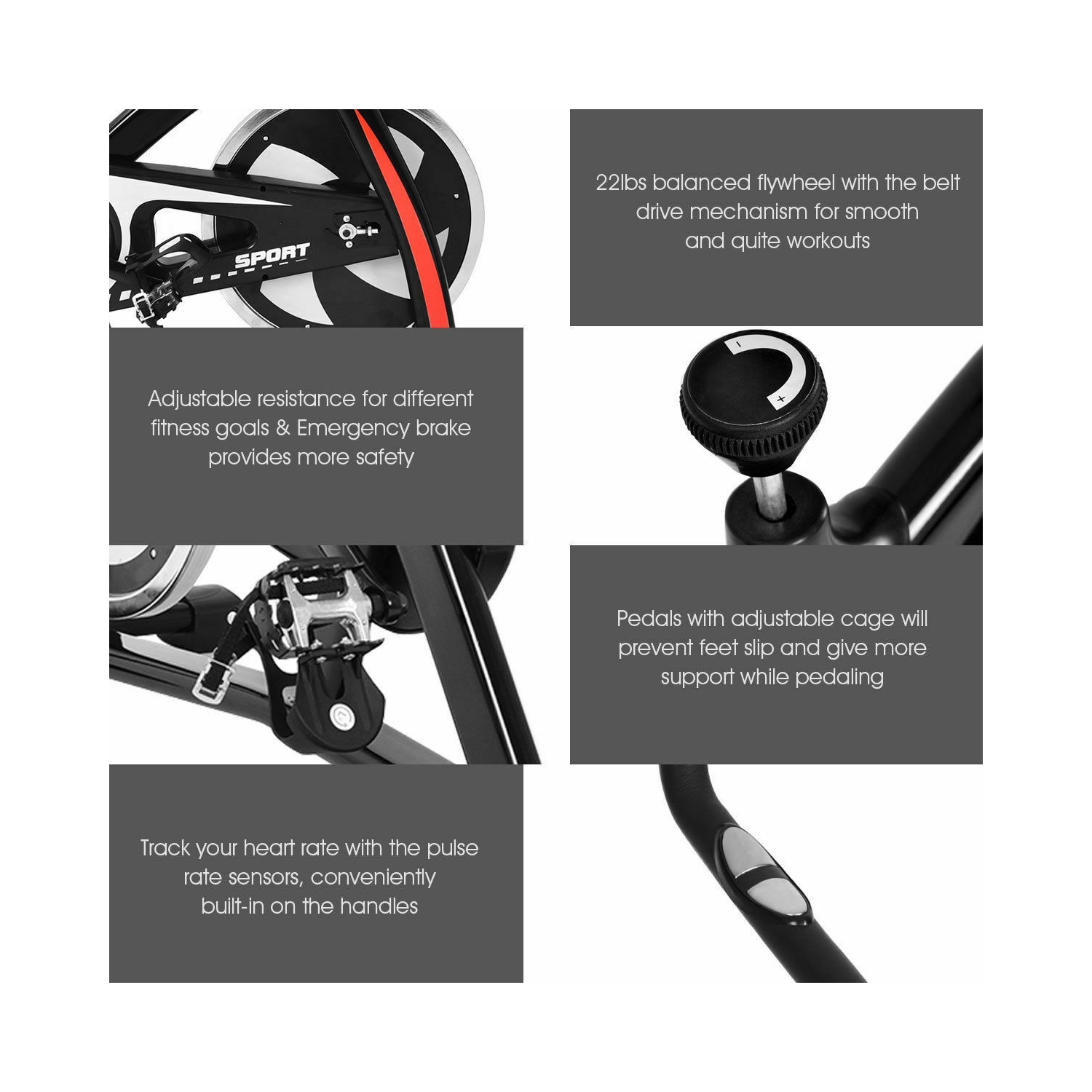 Costway Exercise Bike, Indoor Cycling Bike with LCD Monitor & Heart Sensor, Comfortable Seat Cushion, and Multi-grips Handlebar for Home Training &