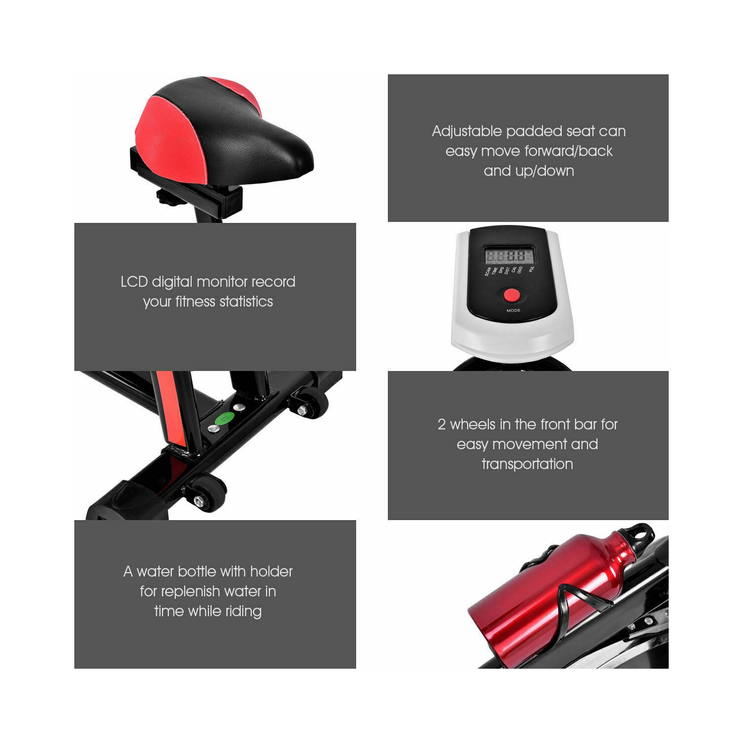 Costway Exercise Bike, Indoor Cycling Bike with LCD Monitor & Heart Sensor, Comfortable Seat Cushion, and Multi-grips Handlebar for Home Training &