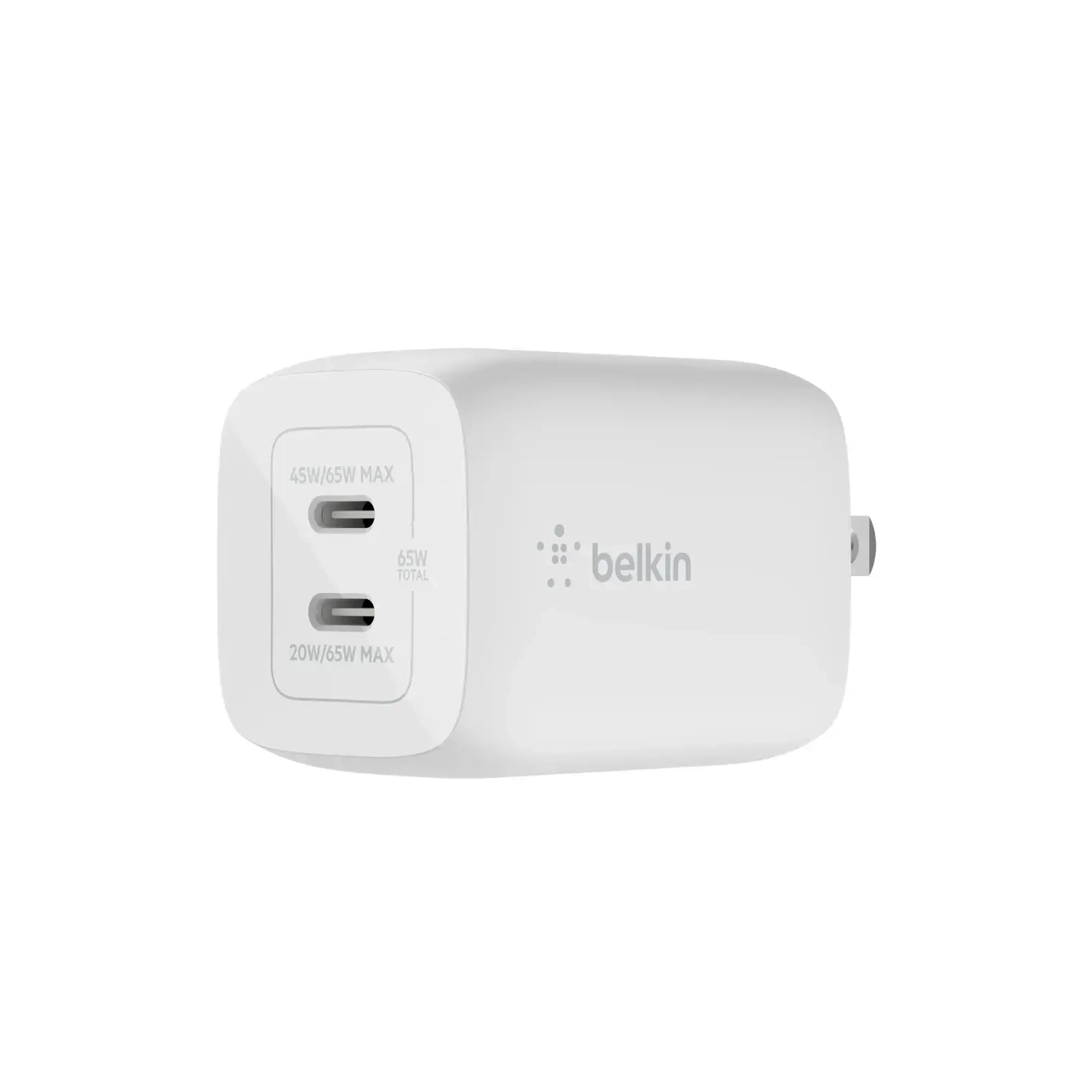Belkin BoostCharge Pro GaN Dual Wall Charger 65W + USB-C To USB-C Cable For Apple,Samsung, Google - Color : White