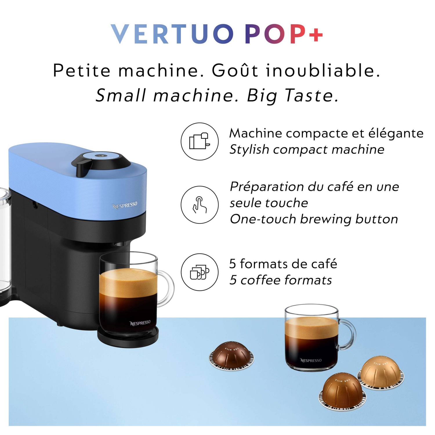 Nespresso Vertuo Pop+ Coffee and Espresso Machine by De'Longhi, Pacific Blue