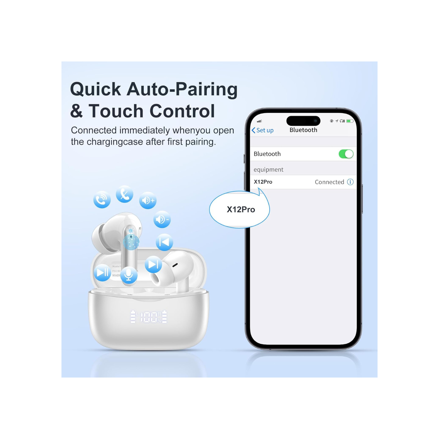 Wireless Earbuds, Headphones Bluetooth 5.3 with HiFi Stereo Sound, Bluetooth Earbuds with 4 ENC Noise Canceling Mics, 56 Hrs Playtime in Ear