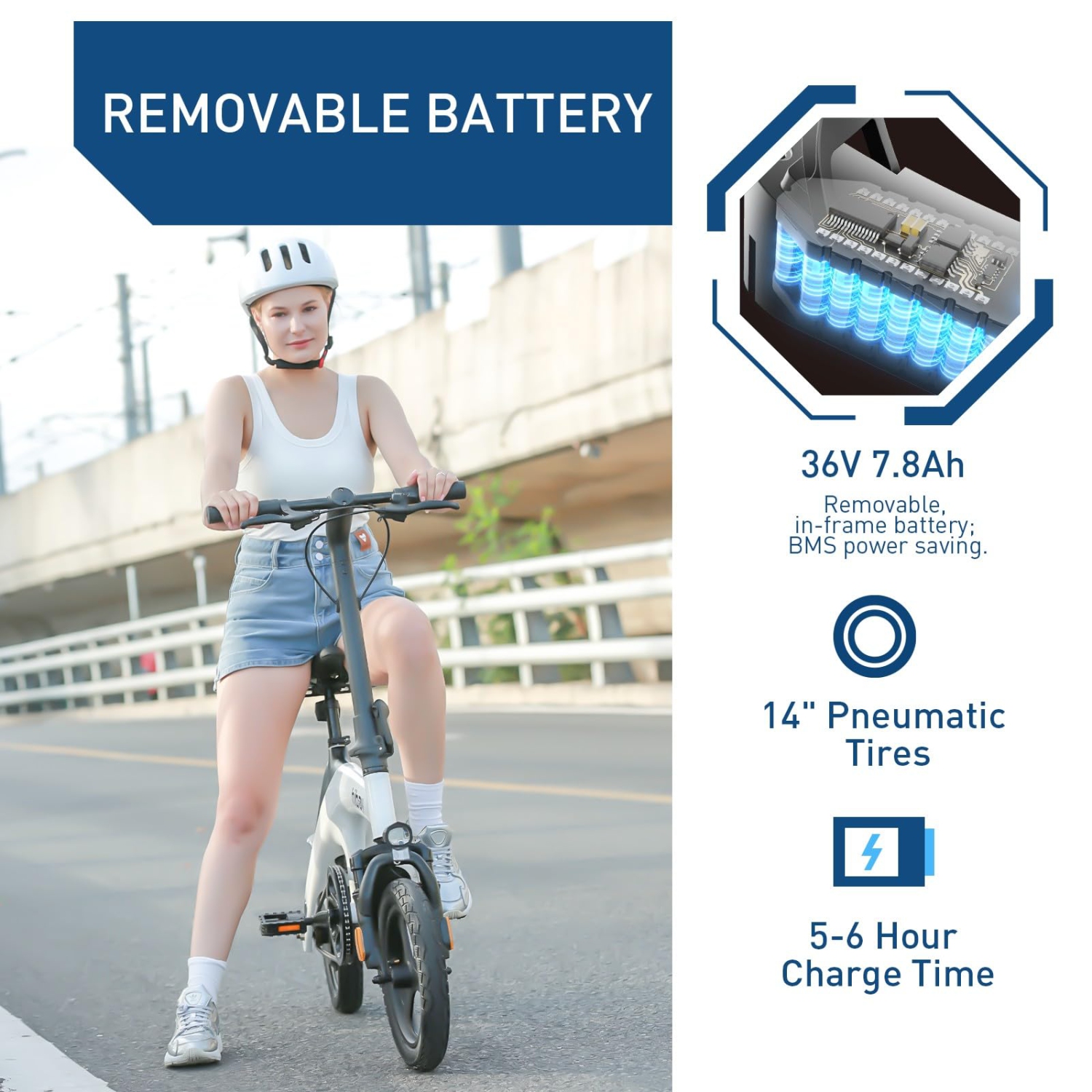 Hiboy C1 Electric Bike for Adults, 32KM/H 70KM Range Foldable Ebike, 500W Peak Motor, 36V 7.8Ah Removable Battery, 14" Tire Electric Bicycle UL 2849