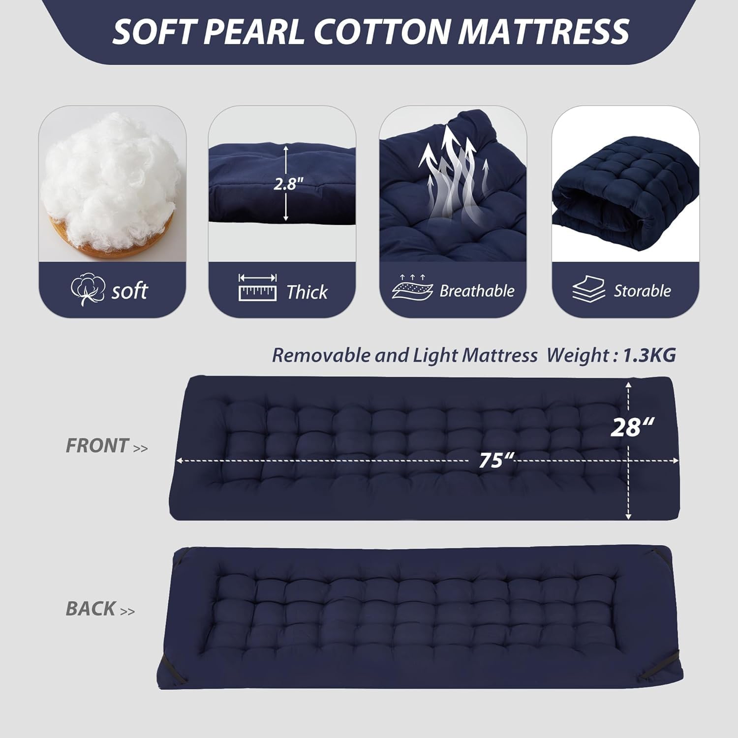 Folding Camping Cot with Mattress, Large Pocket Portable Camp Bed Cots with Carry Bag, Max Load 450 LBS, for Camping, BBQ, Hiking, Backpacking,