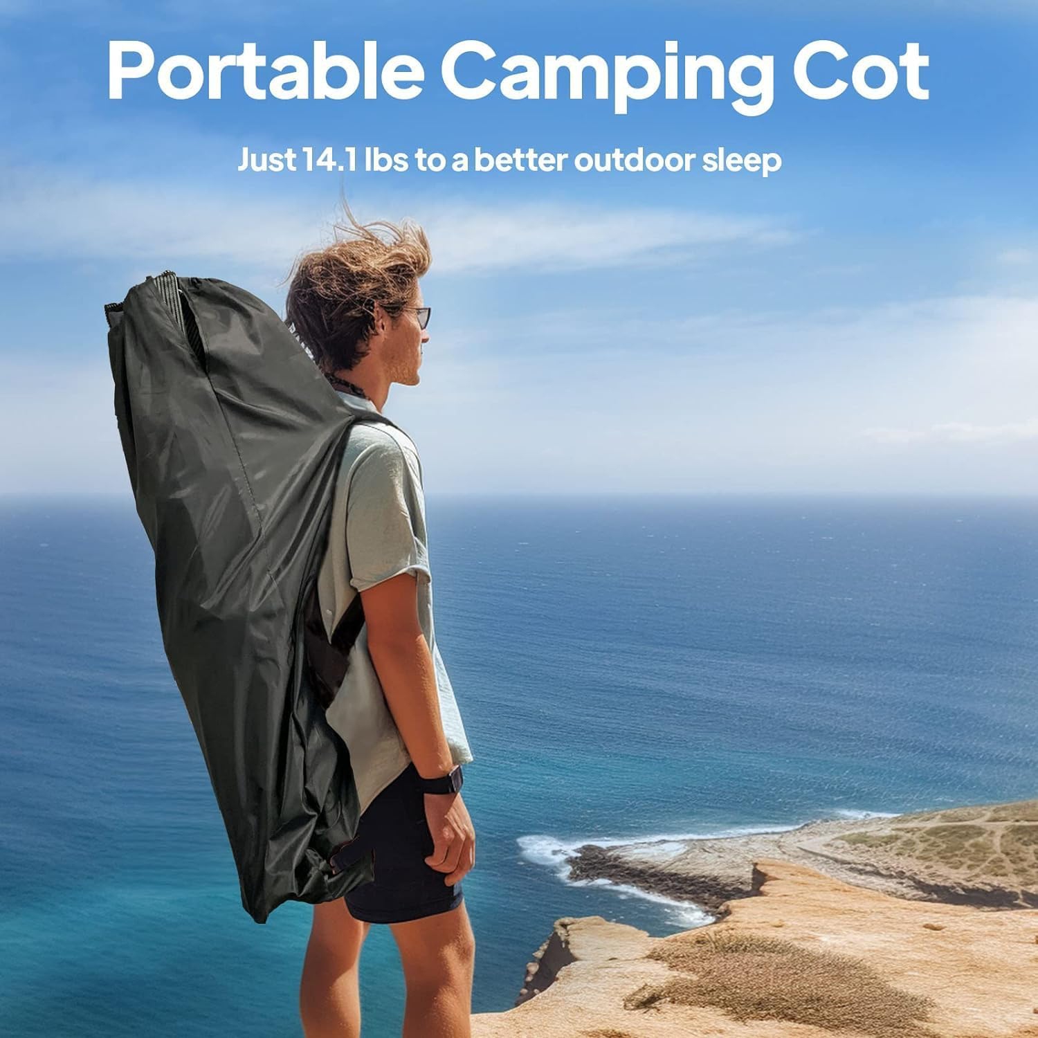 Folding Camping Cot with Mattress, Large Pocket Portable Camp Bed Cots with Carry Bag, Max Load 450 LBS, for Camping, BBQ, Hiking, Backpacking,