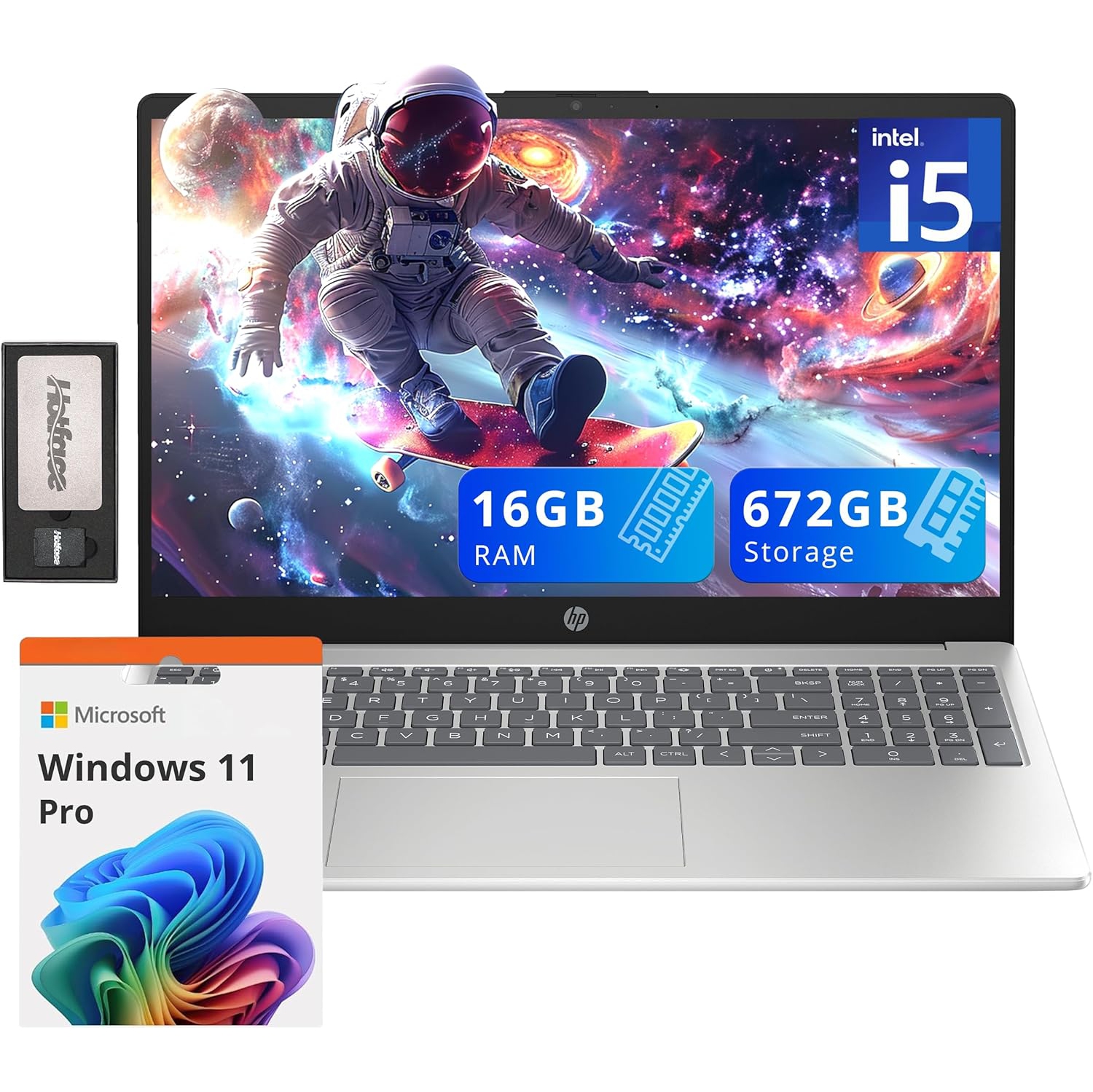 HP 15.6" FHD IPS Anti-Glare Laptop, Intel i5-1235U, 672GB Storage(512GB SSD + 160GB Docking Station Set), 16GB RAM, Numeric Keypad, HD Webcam, Wi-Fi