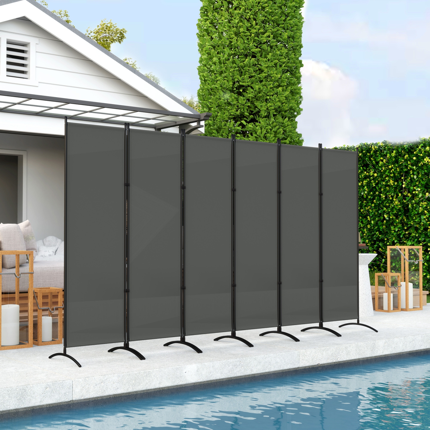 Outsunny 6 Panel Folding Outdoor Privacy Screen, 5.7FT Tall Room Divider with UV30+ Protection, Freestanding Privacy Panel Partition with Stable Base