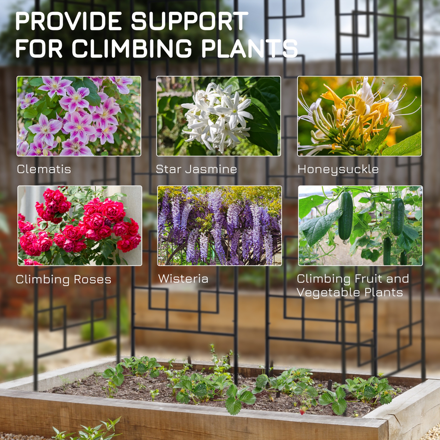 Outsunny 4 Pack Garden Trellis for Climbing Plants, Outdoor Metal Grid Panels for Roses, Vine Flower, Cucumber, Clematis, 72" Tall