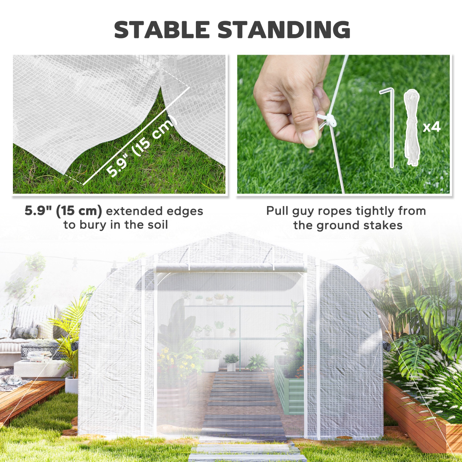 Outsunny 19.5' x 10' x 6.6' Walk-in Tunnel Greenhouse with Roll-up Mesh Sidewalls, Mesh Door, 8 Windows, Outdoor Green House Plant Hot House Tent