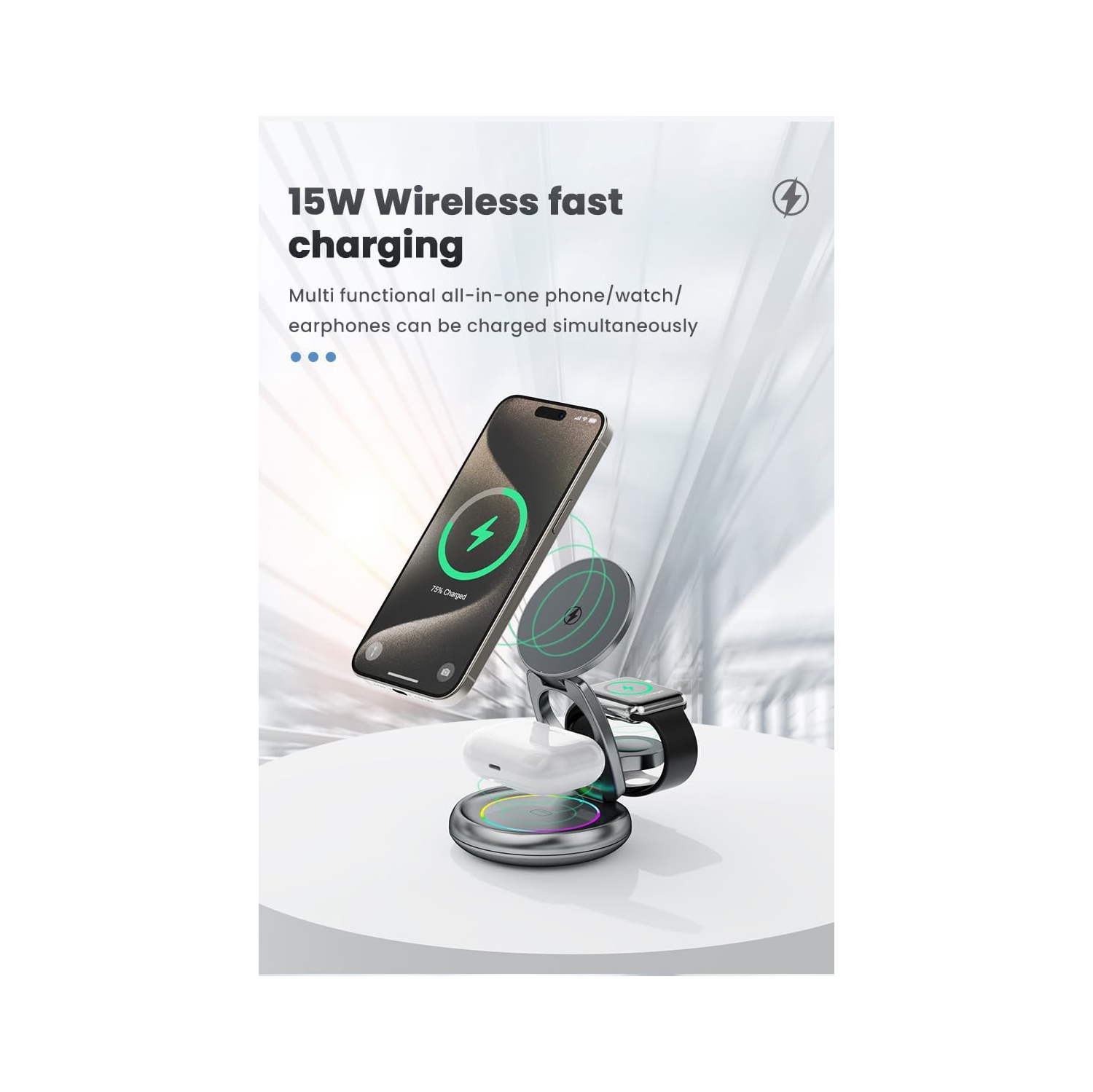 Metal 3 in 1 for Apple Magsafe Magnetic Wireless Charger Folding Stand for iPhone16 iPhone15 pro max Ultra S8 AirPods Pro