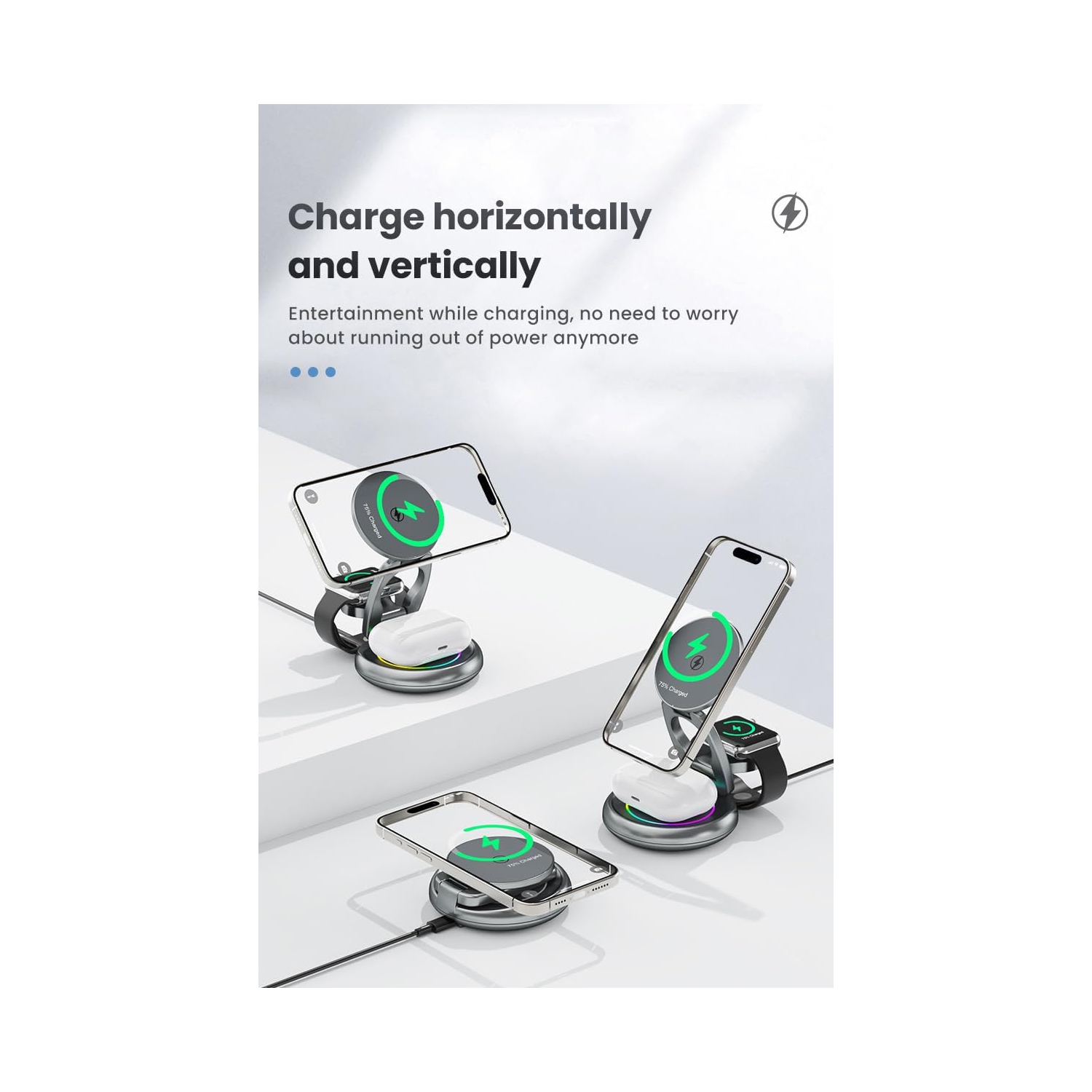 Metal 3 in 1 for Apple Magsafe Magnetic Wireless Charger Folding Stand for iPhone16 iPhone15 pro max Ultra S8 AirPods Pro