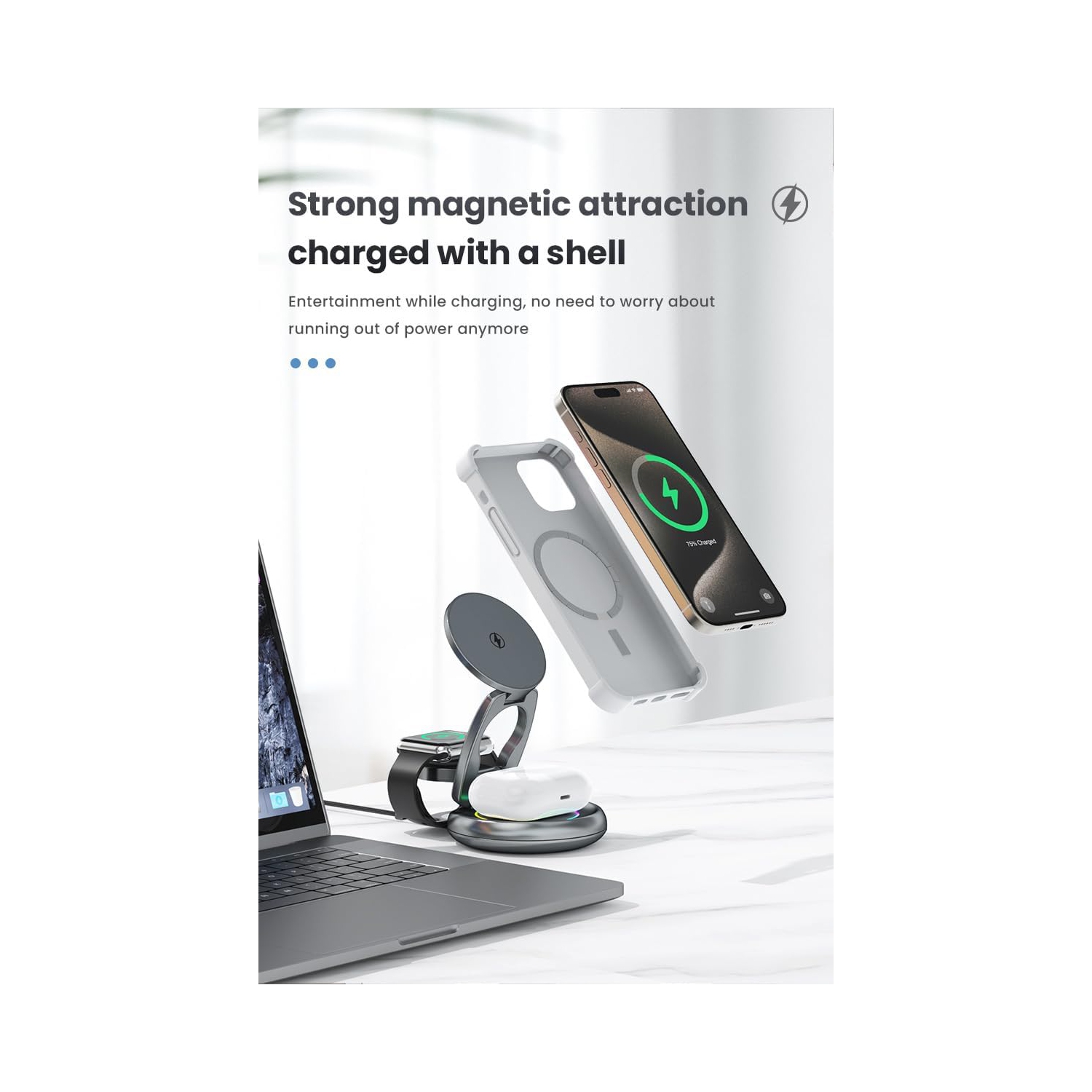 Metal 3 in 1 for Apple Magsafe Magnetic Wireless Charger Folding Stand for iPhone16 iPhone15 pro max Ultra S8 AirPods Pro