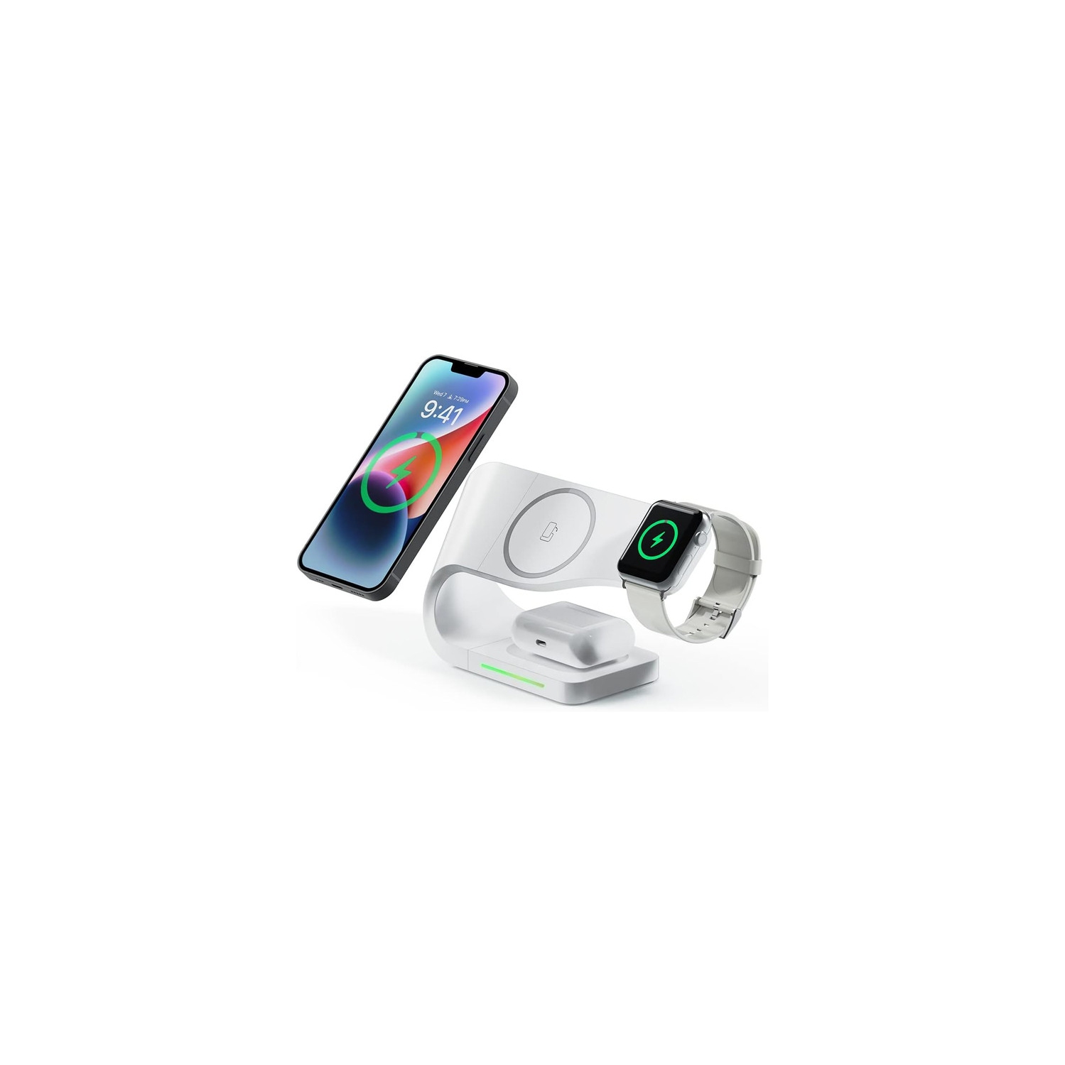 3-in-1 Wireless Charging Station with MagSafe - Fast Charging for Apple Watch, Stable Charger Stand Base for iPhone 15/14/13/12 Pro Max/Plus, Apple Watch 9/8/7/6/5/4/SE Series
