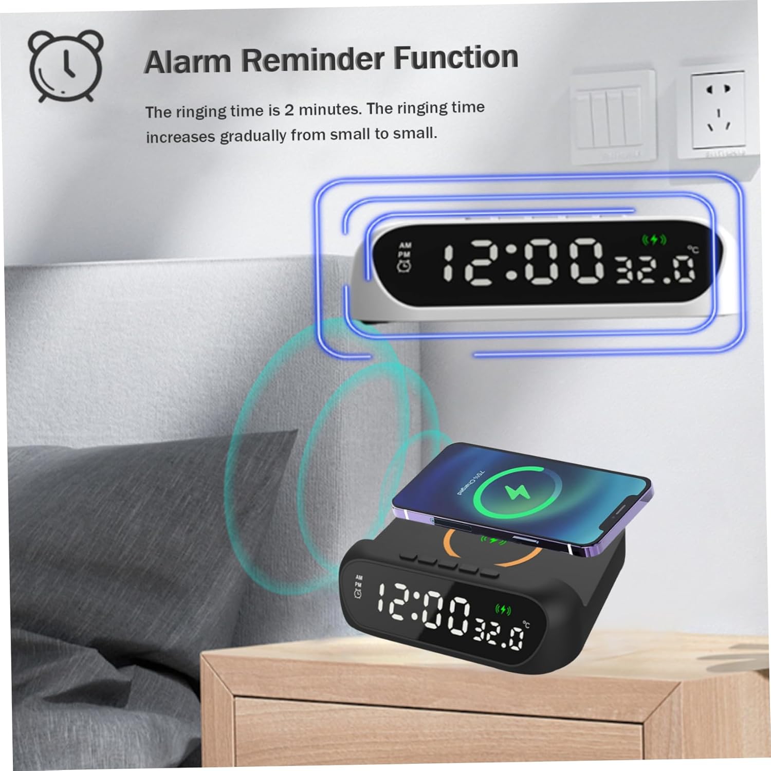 Alarm Clock with Wireless Charging Wireless Phone Charger with Clock 3-in-1 15W Alarm Clock Charging Station LED Digital Display Alarm Clock